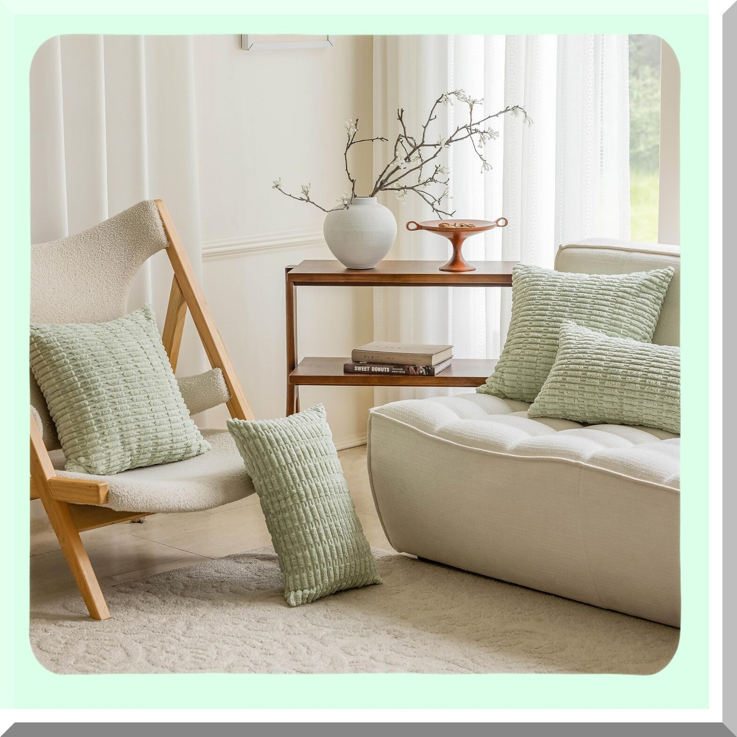 Plush Sage Green Corduroy Pillow Covers - Set of 2 | Soft Throw Pillows for Couch Sofa Bench | Spring Decor St Patrick's Day | 18x18 Inch | Light Green