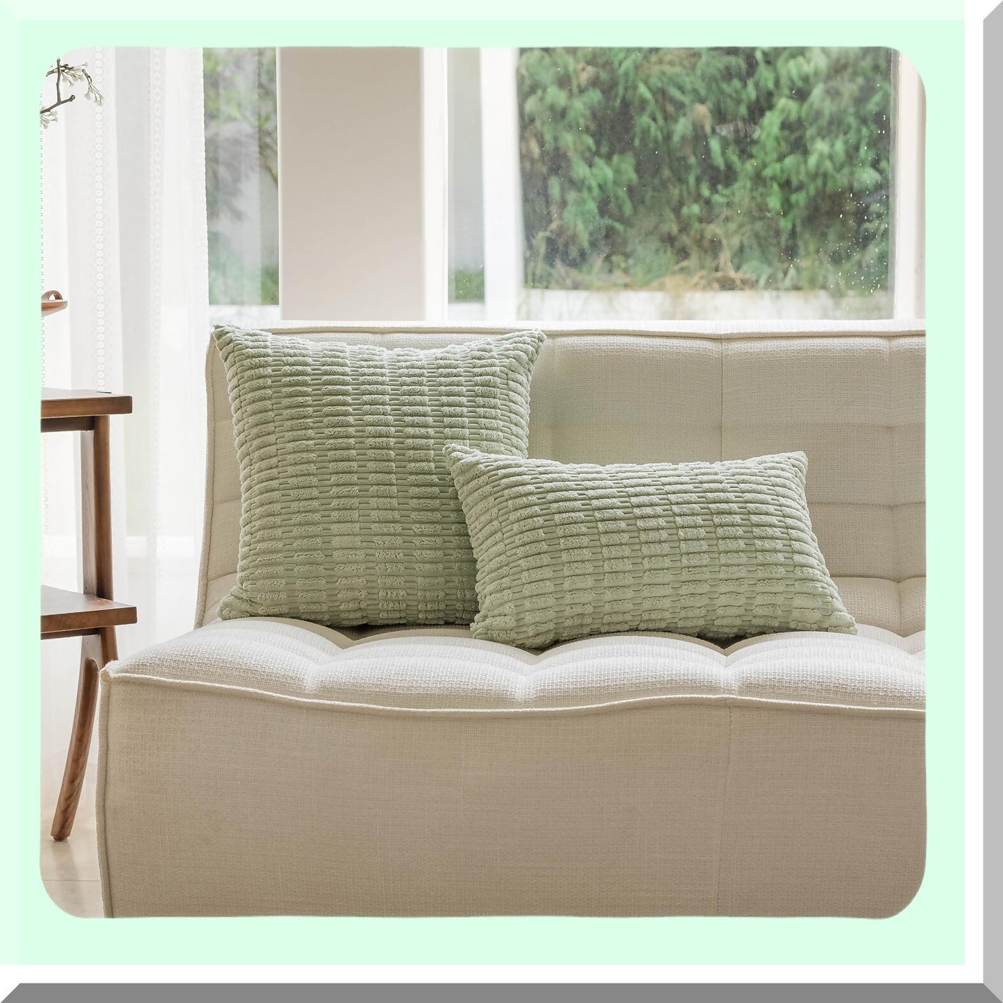 Plush Sage Green Corduroy Pillow Covers - Set of 2 | Soft Throw Pillows for Couch Sofa Bench | Spring Decor St Patrick's Day | 18x18 Inch | Light Green