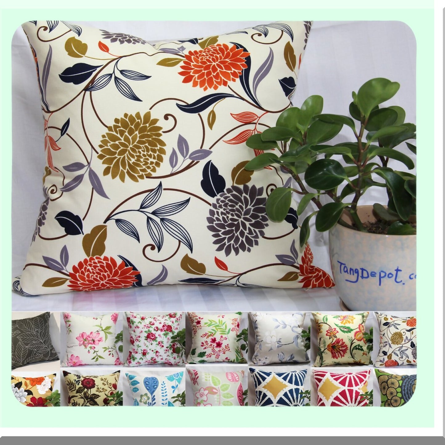 Floral Bliss Cotton Pillow Covers - Set of 2 Decorative Cushion Covers with Chrysanthemum Print, 20"x20" Size, Flower Pattern Throw Pillow Cases