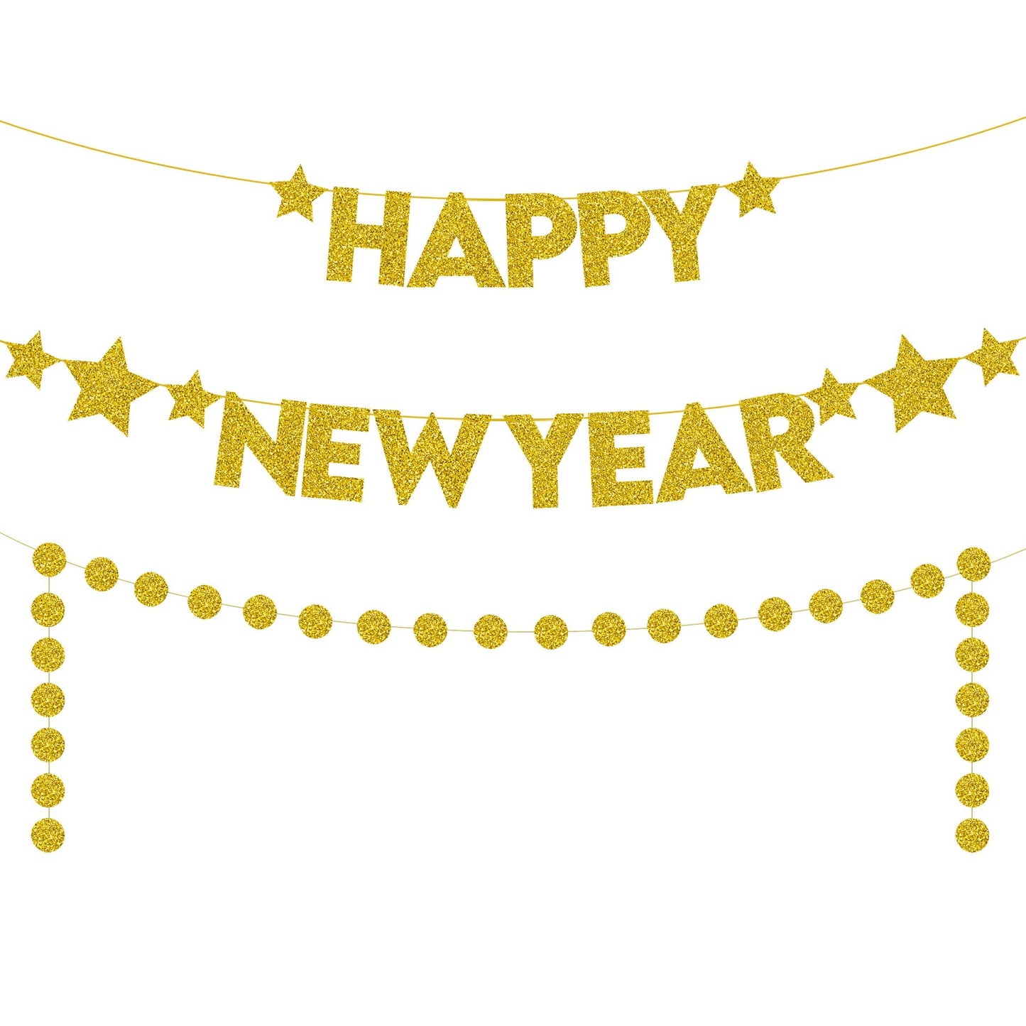 Gold Glitter Happy New Year Banner and Garland for 2024