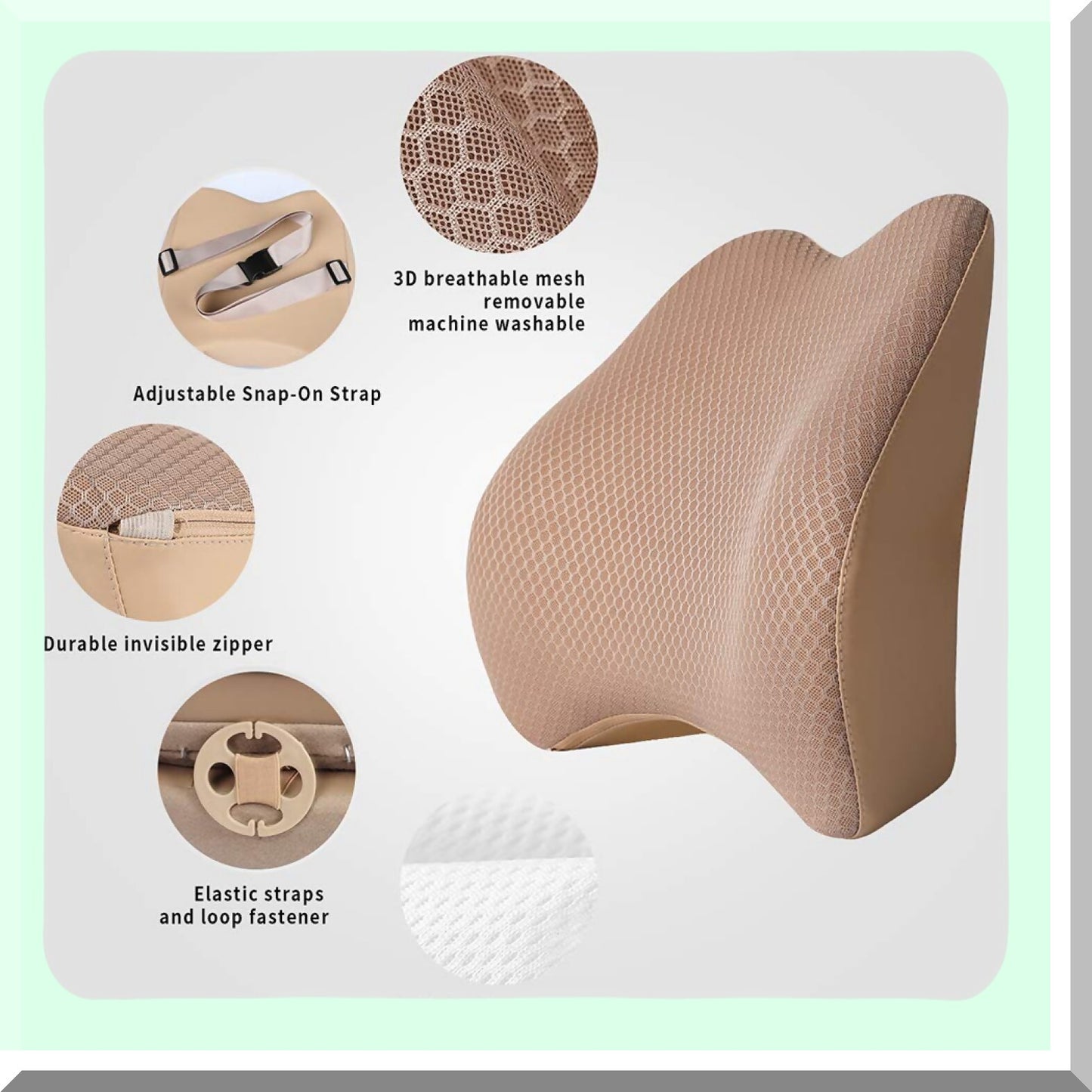 ErgoComfort Memory Foam Lumbar Cushion - Car Back Support Pillow for Seat Comfort - Beige Orthopedic Lumbar Support Pad for Car Driving