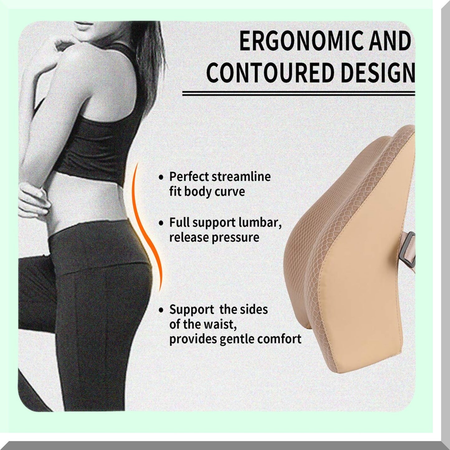 ErgoComfort Memory Foam Lumbar Cushion - Car Back Support Pillow for Seat Comfort - Beige Orthopedic Lumbar Support Pad for Car Driving