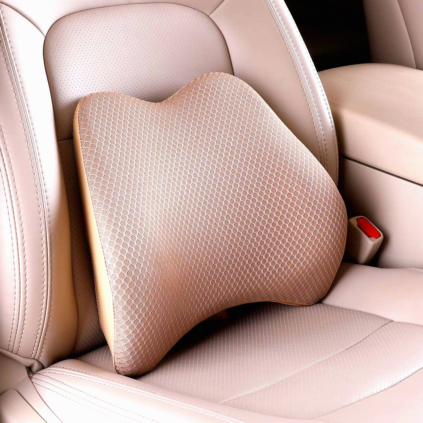 ErgoComfort Memory Foam Lumbar Cushion - Car Back Support Pillow for Seat Comfort - Beige Orthopedic Lumbar Support Pad for Car Driving