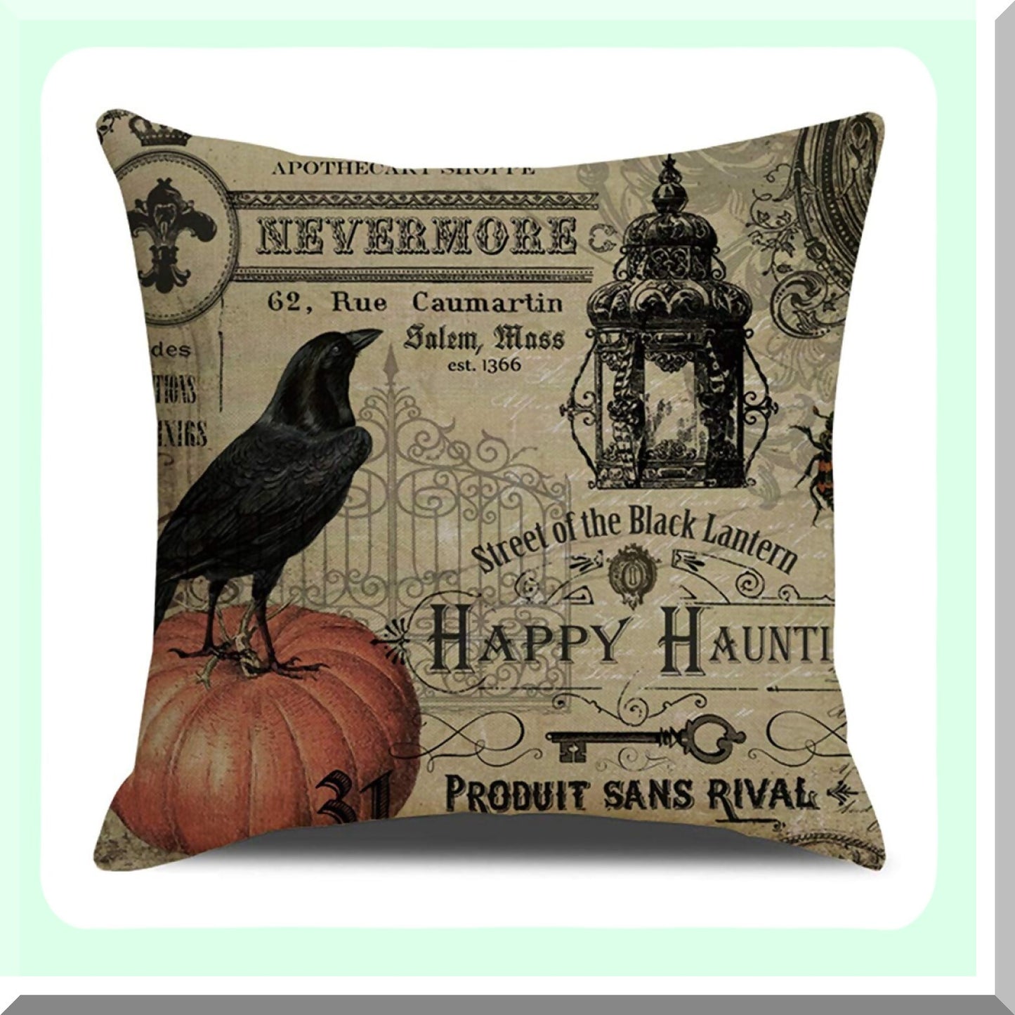 Vintage Owl Crow Pumpkin Skull Velvet Throw Pillow Covers - Set of 4 - 18 x 18 - Couch Cushion Decorations