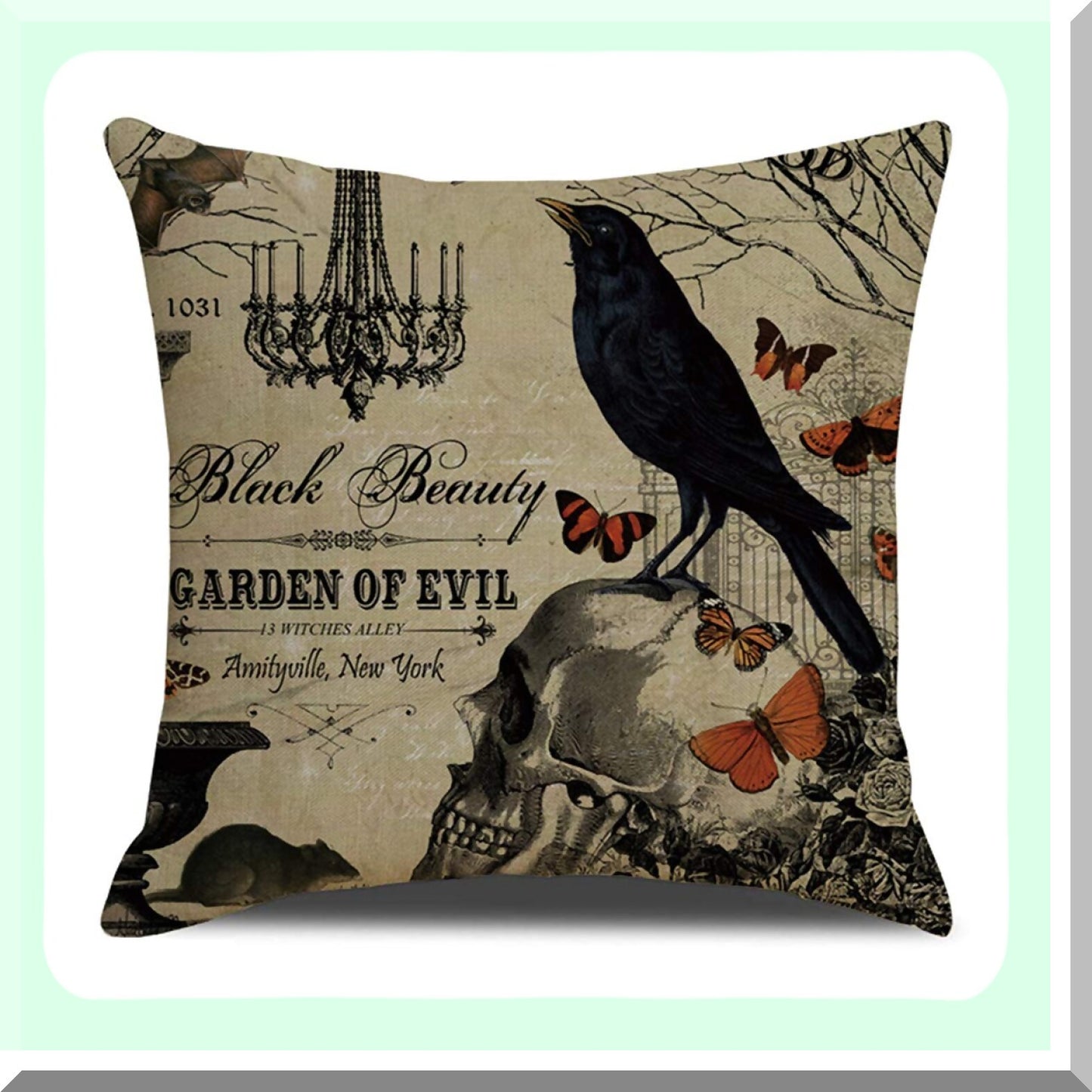 Vintage Owl Crow Pumpkin Skull Velvet Throw Pillow Covers - Set of 4 - 18 x 18 - Couch Cushion Decorations