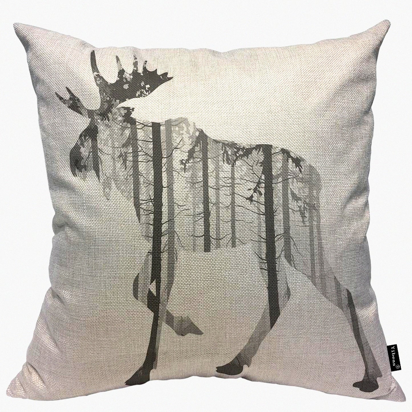 Majestic Moose Run Pillow Cover - 20x20 Animal Branch Elk Throw Cotton Linen Cushion - Home Decor Accent - Wildlife Lover Gift - Nature Inspired