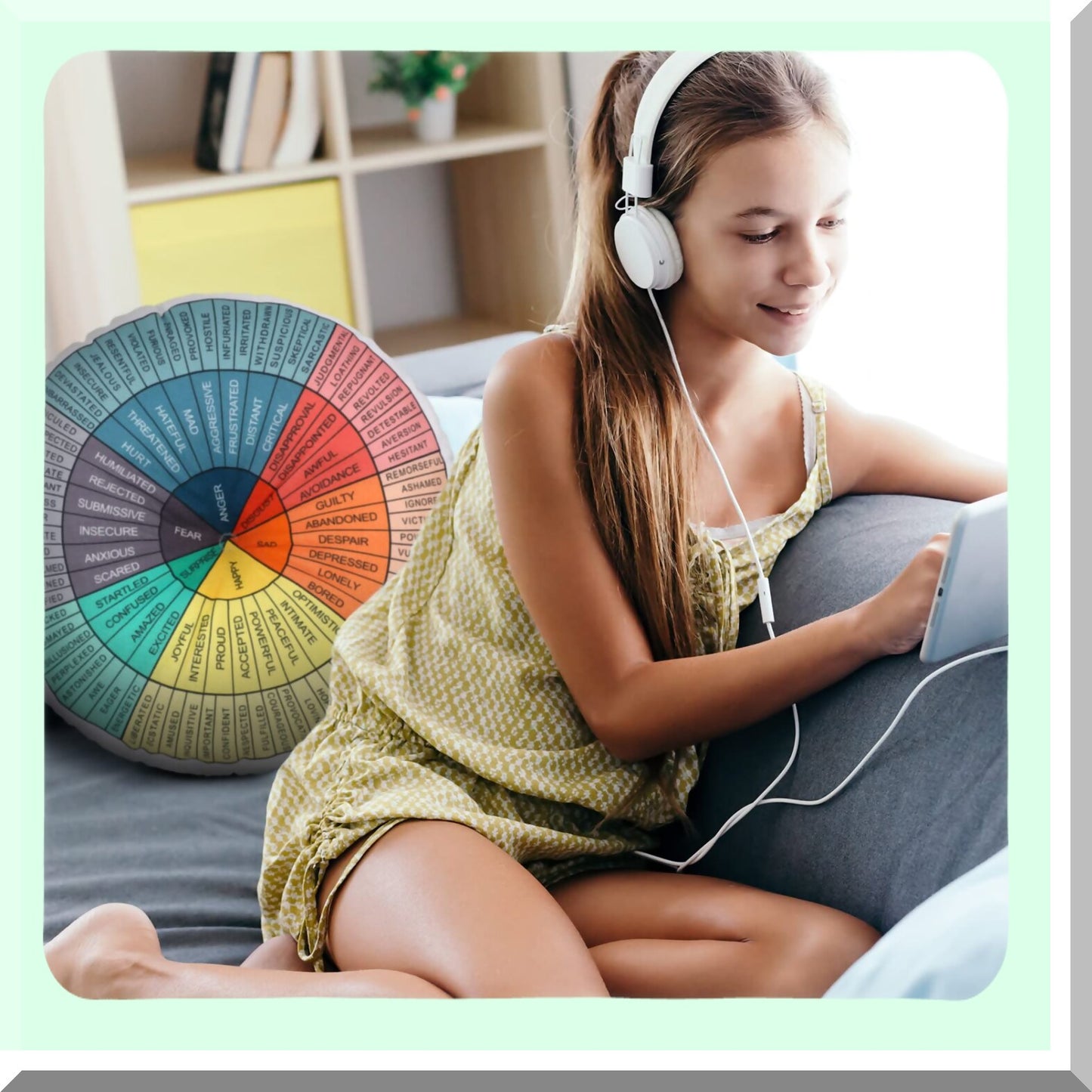 EmoComfort Round Floor Pillow - Therapist Approved Circle Seating Cushion for Home and Office Decor - Dark Colors, 20 x 20 Inch Feelings Mat