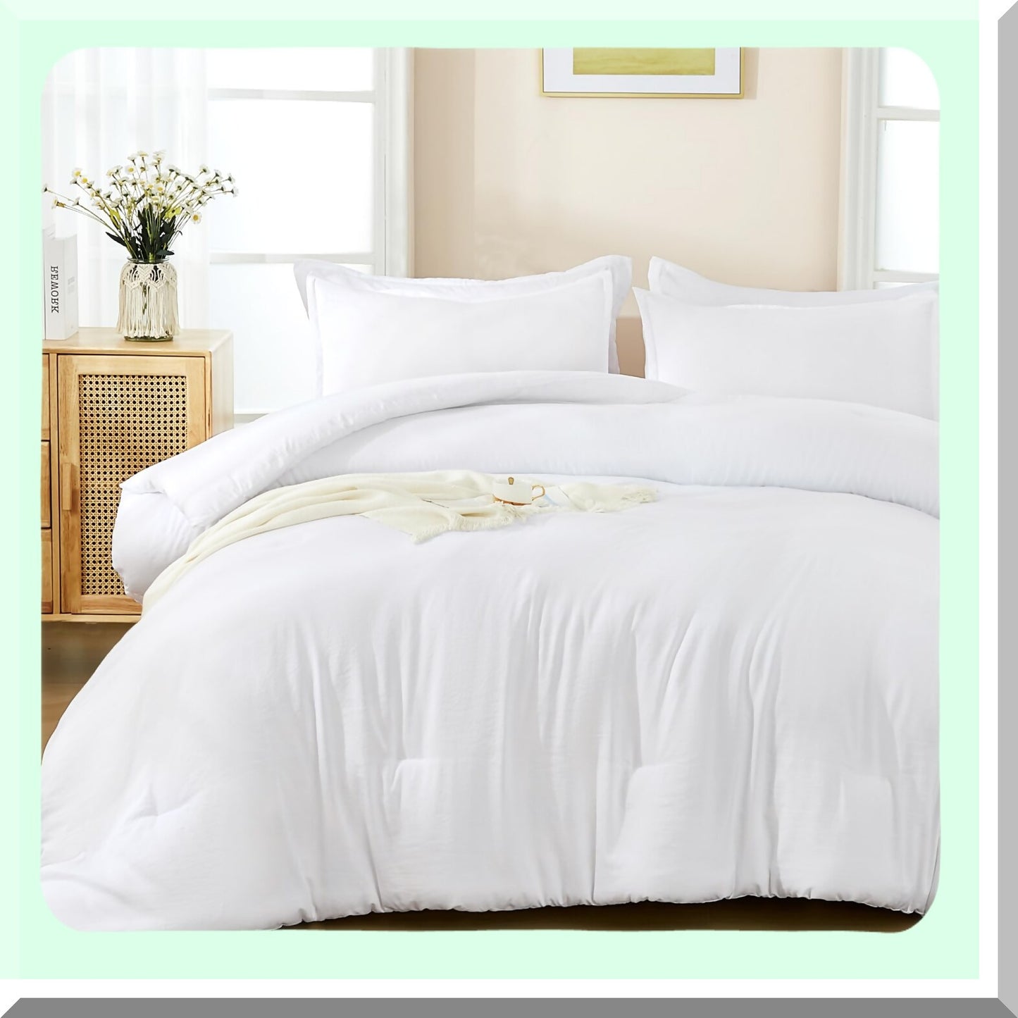 Luxury White Cali Dream Comforter Set - 7 Piece California King Bedding Bundle with Soft Sheets, Pillowcases, and Shams for Ultimate Comfort and Style