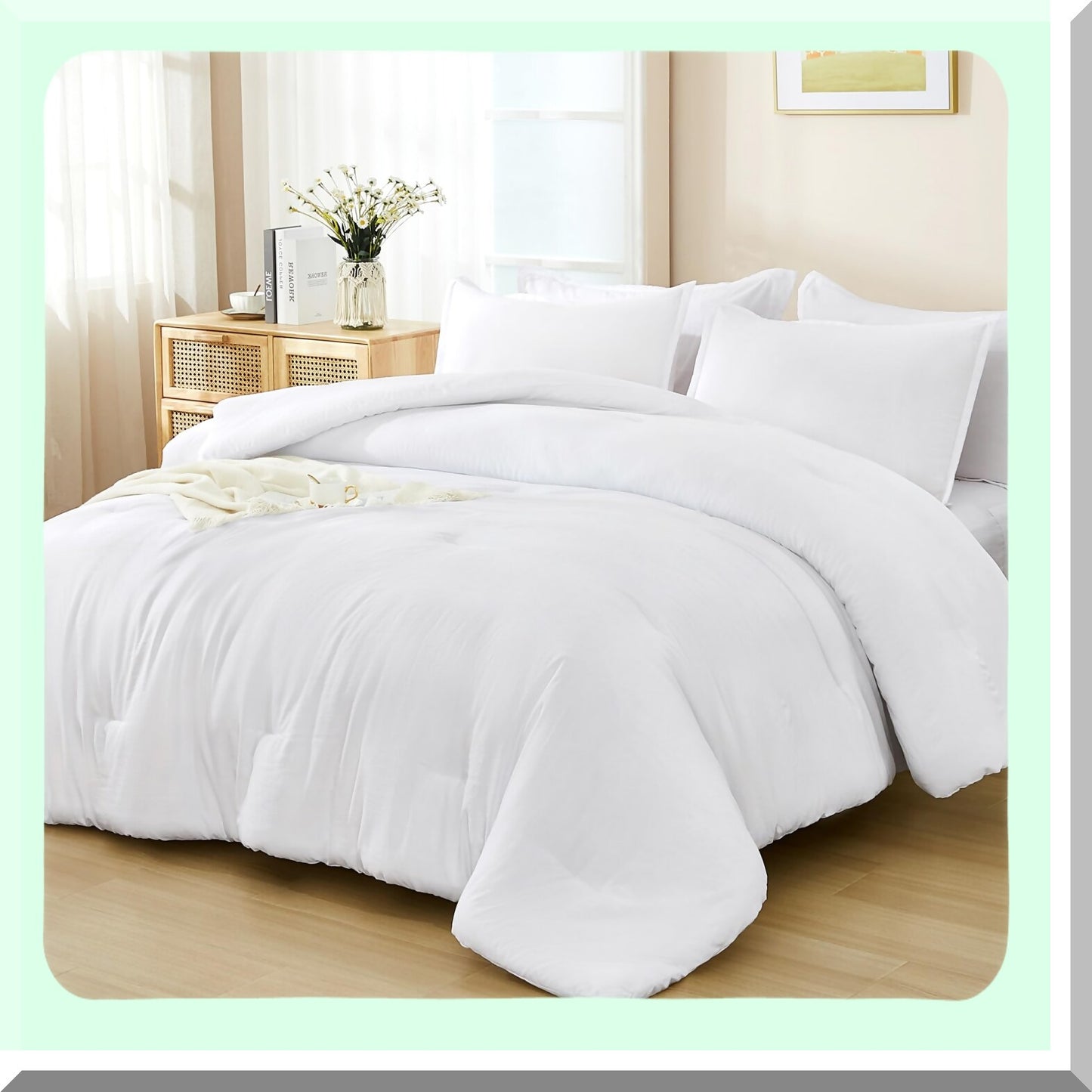 Luxury White Cali Dream Comforter Set - 7 Piece California King Bedding Bundle with Soft Sheets, Pillowcases, and Shams for Ultimate Comfort and Style
