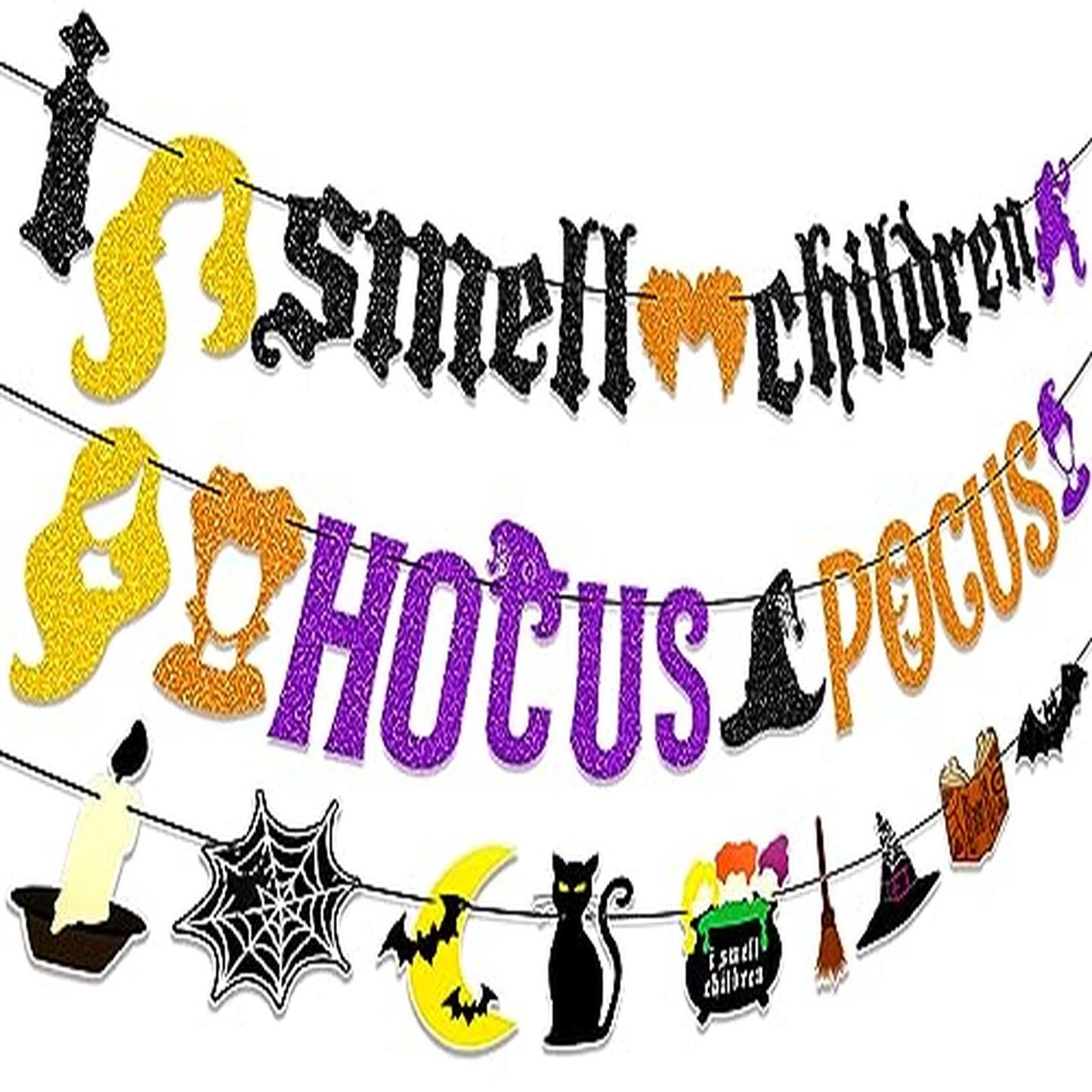 Glitter Hocus Pocus Children Banner - Party Decoration Garland Supplies for Home Decor - Background Banner