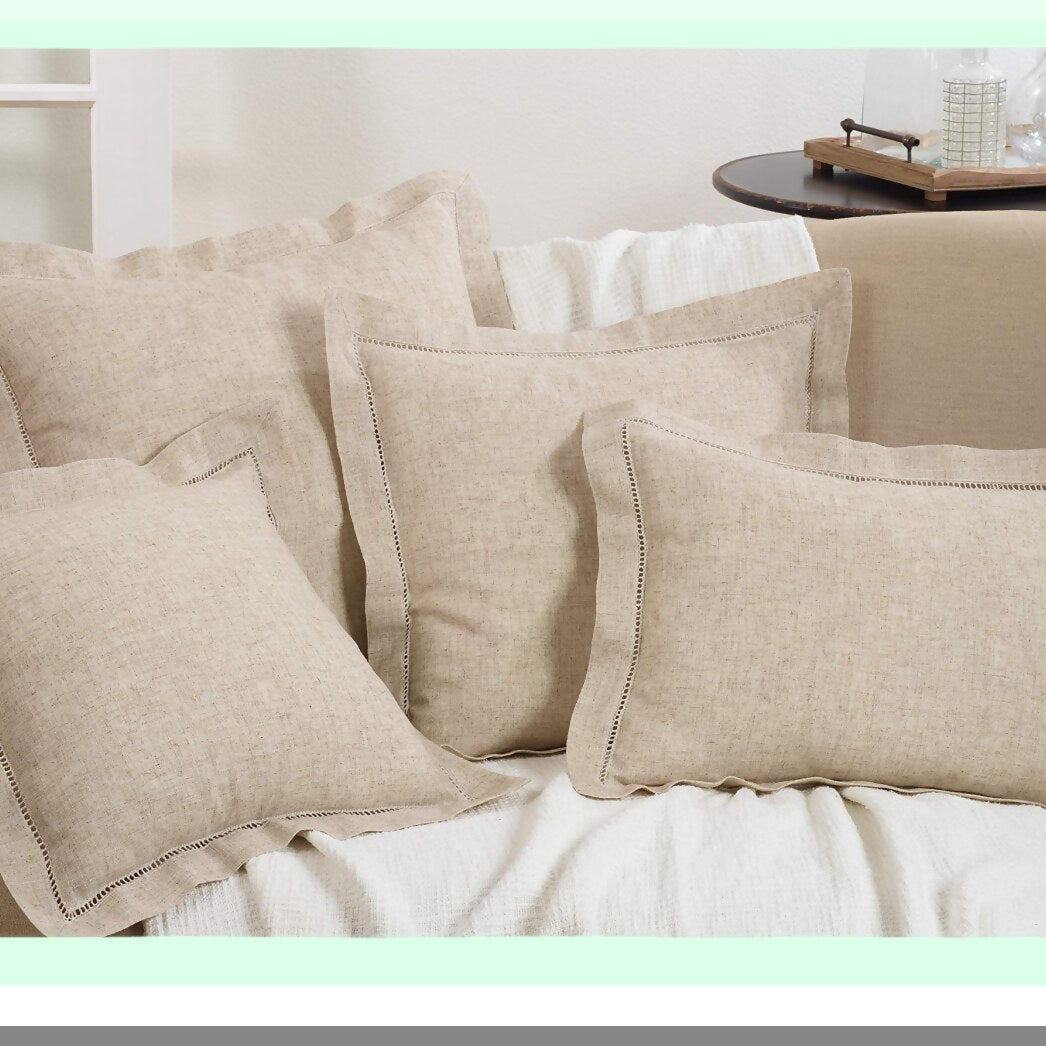 Natural Linen Blend Hemstitched Throw Pillow Cover - Toscana Collection - 14"x20"