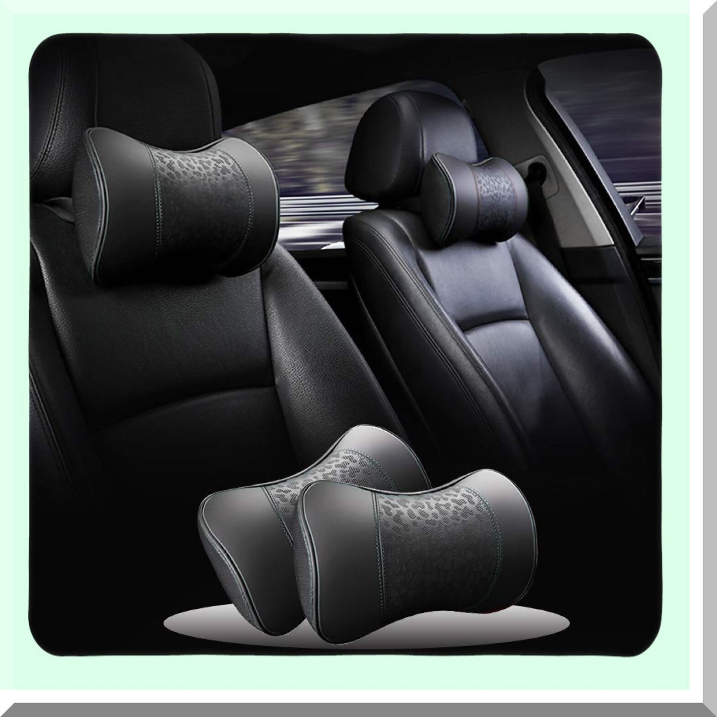 MemoryFoam Comfort Neck Support Set - Car Leather Neck Pillows & Rest Cushions for Travel & Home Office. Cervical Support, Soft & Comfortable Black Pillows (2 pcs)