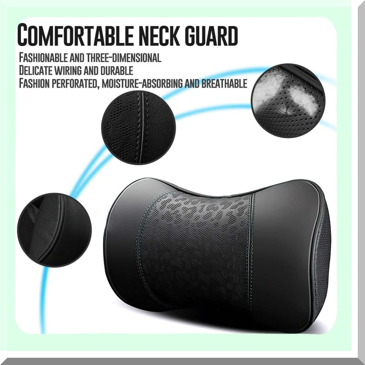 MemoryFoam Comfort Neck Support Set - Car Leather Neck Pillows & Rest Cushions for Travel & Home Office. Cervical Support, Soft & Comfortable Black Pillows (2 pcs)