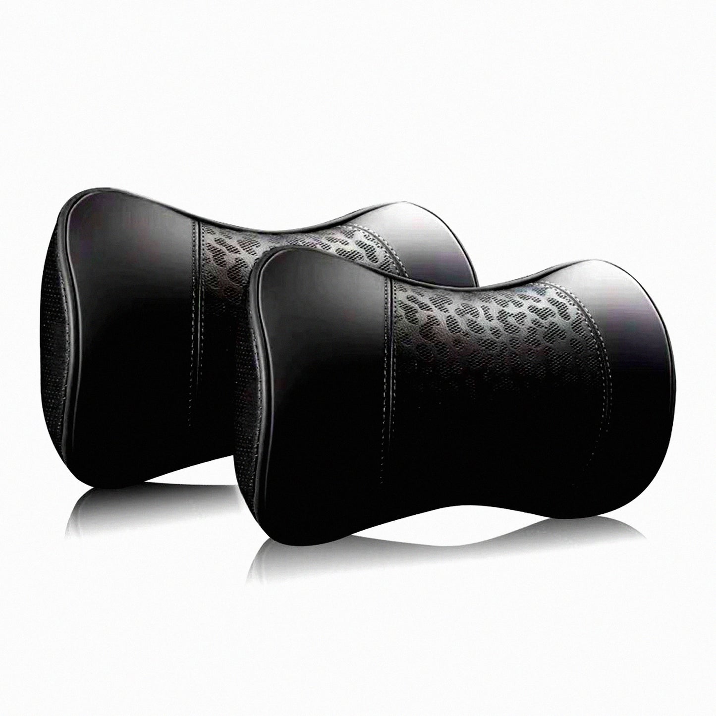 MemoryFoam Comfort Neck Support Set - Car Leather Neck Pillows & Rest Cushions for Travel & Home Office. Cervical Support, Soft & Comfortable Black Pillows (2 pcs)