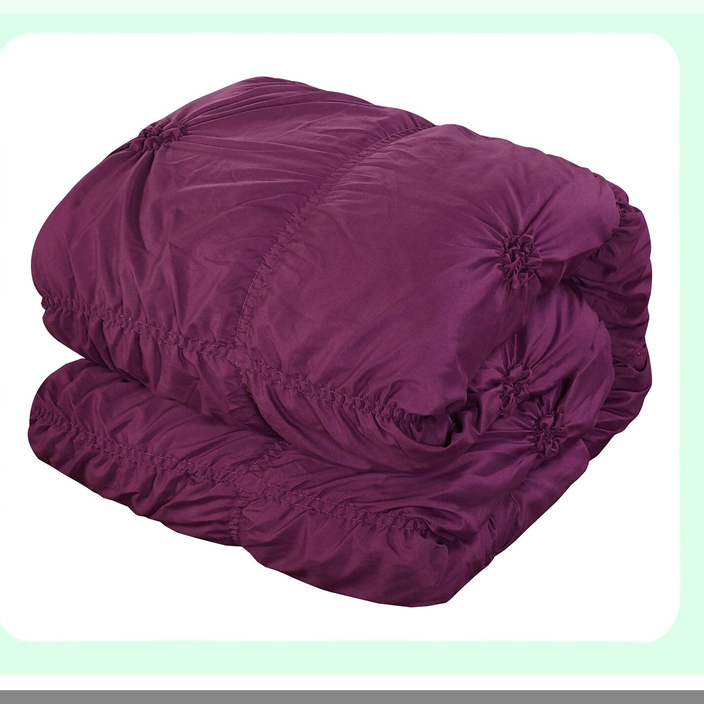 Floral Ruffle Queen Comforter Set with Designer Embellishments - Purple Pinch Pleated Bedding Ensemble with Bed Skirt & Decorative Pillows