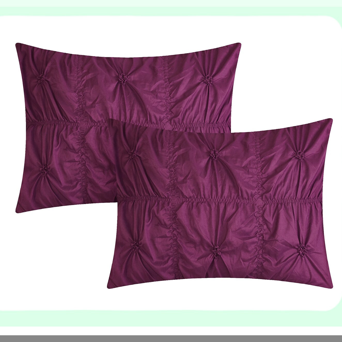 Floral Ruffle Queen Comforter Set with Designer Embellishments - Purple Pinch Pleated Bedding Ensemble with Bed Skirt & Decorative Pillows