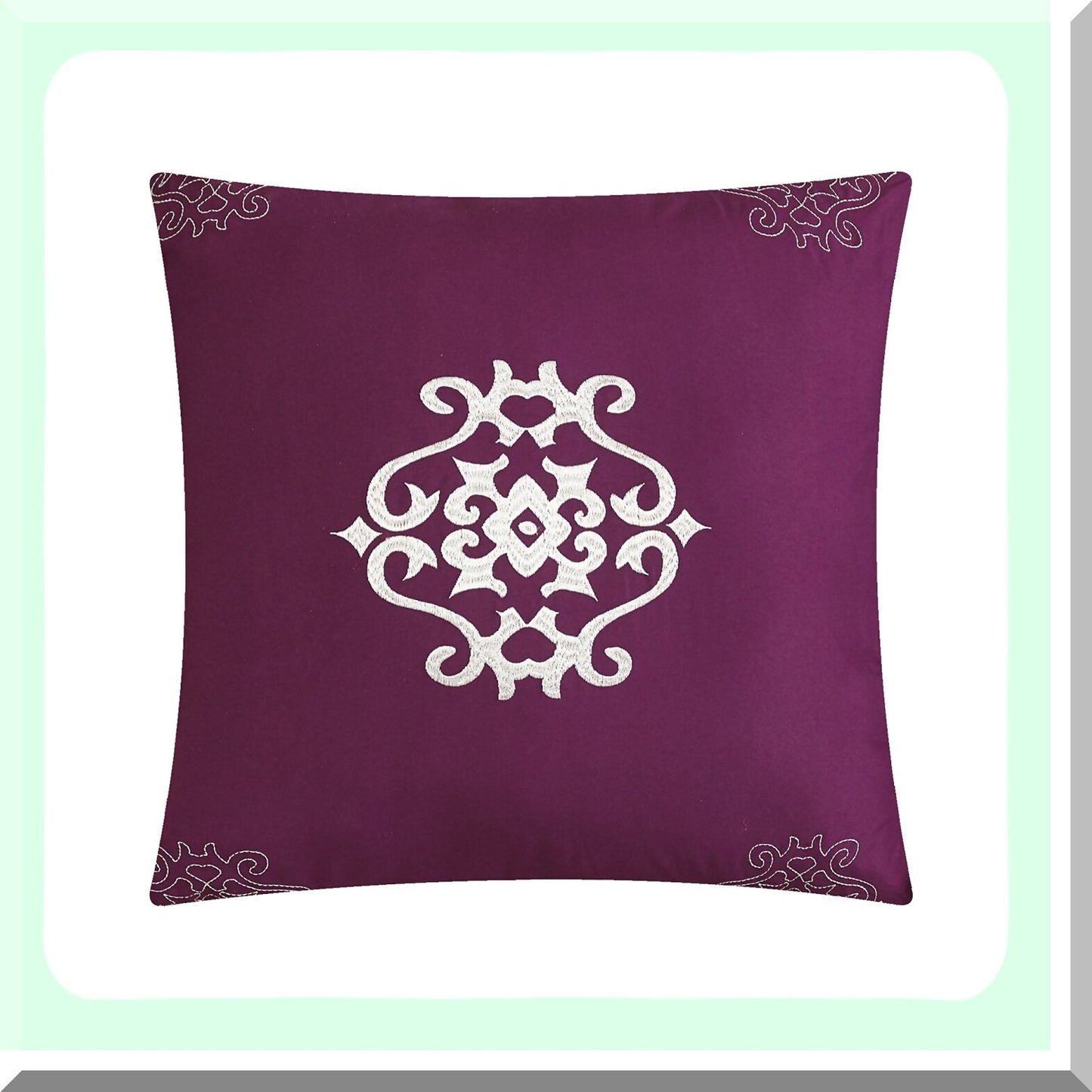 Floral Ruffle Queen Comforter Set with Designer Embellishments - Purple Pinch Pleated Bedding Ensemble with Bed Skirt & Decorative Pillows