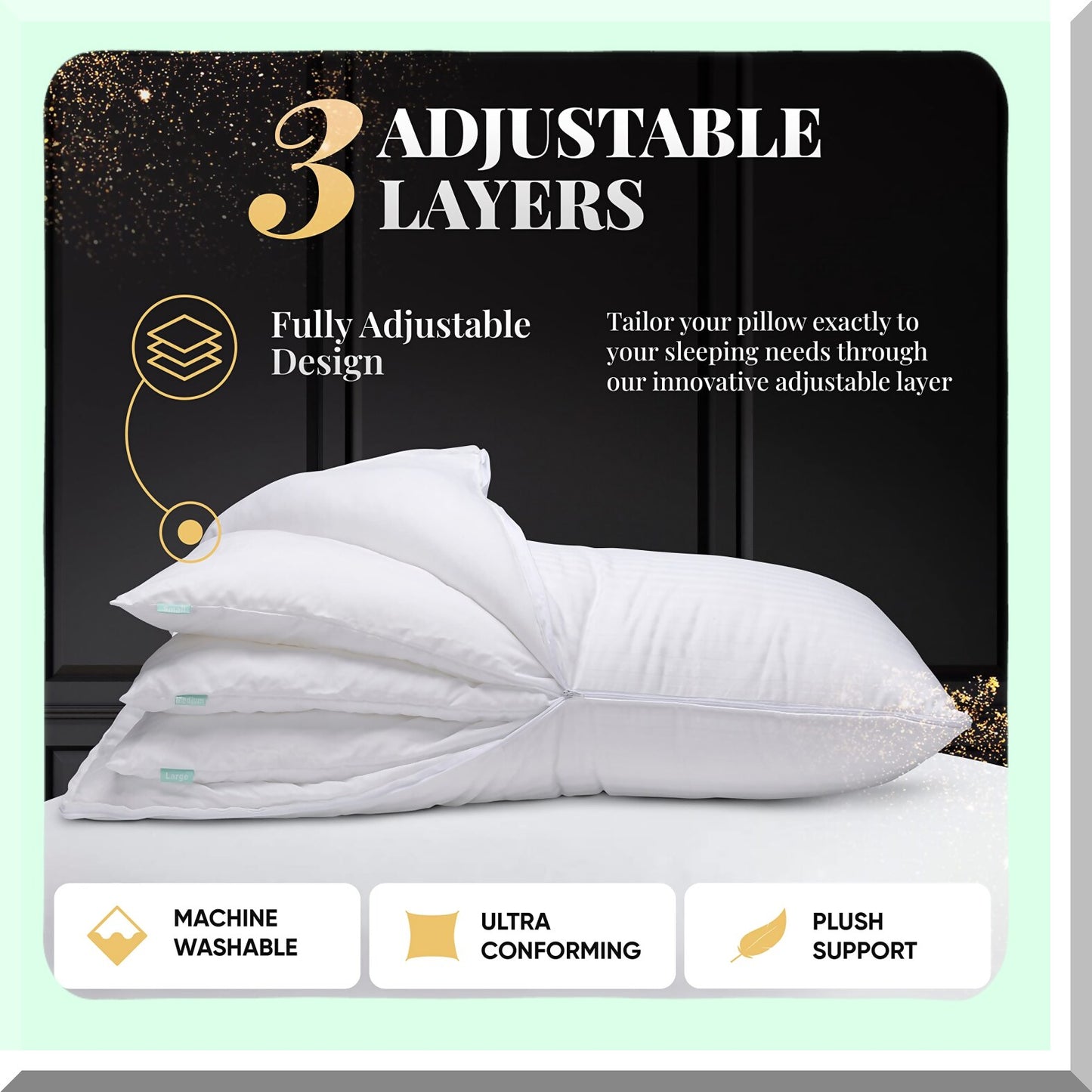 CoolSleep Adjustable Comfort Pillows - Set of 2 | Cooling Luxury Pillows for Back, Stomach, Side Sleepers | Standard Pack of 2 | Customizable Layers for Ultimate Sleep Experience