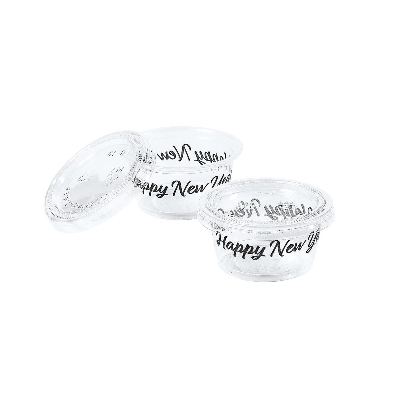 Small Plastic Shot Cups with Lids for New Year 100 Pack