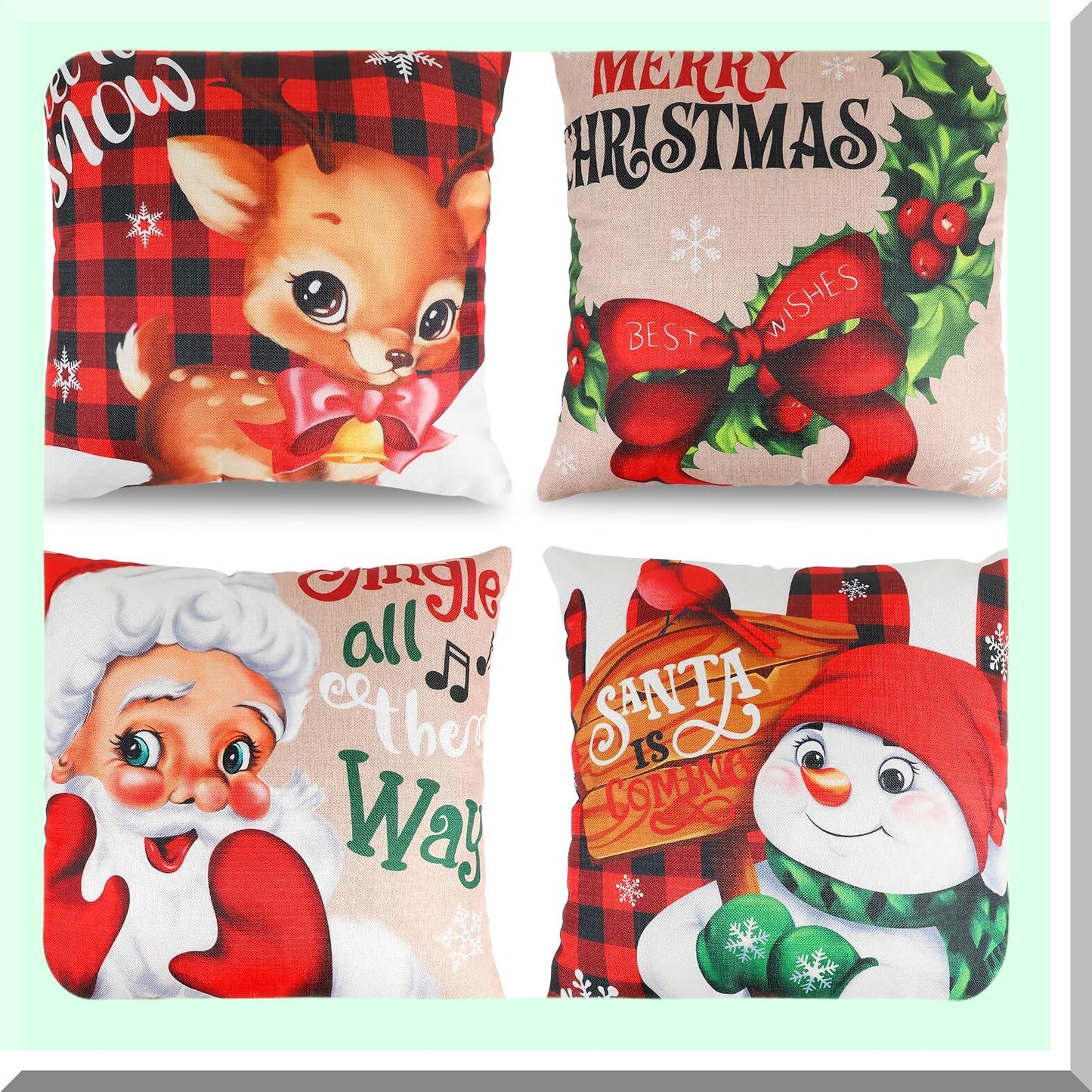 Holiday Home Decor Pillow Covers Set - 17x17 Throw Cushion Covers for Bedroom & Couch - Set of 4 Room Decorations