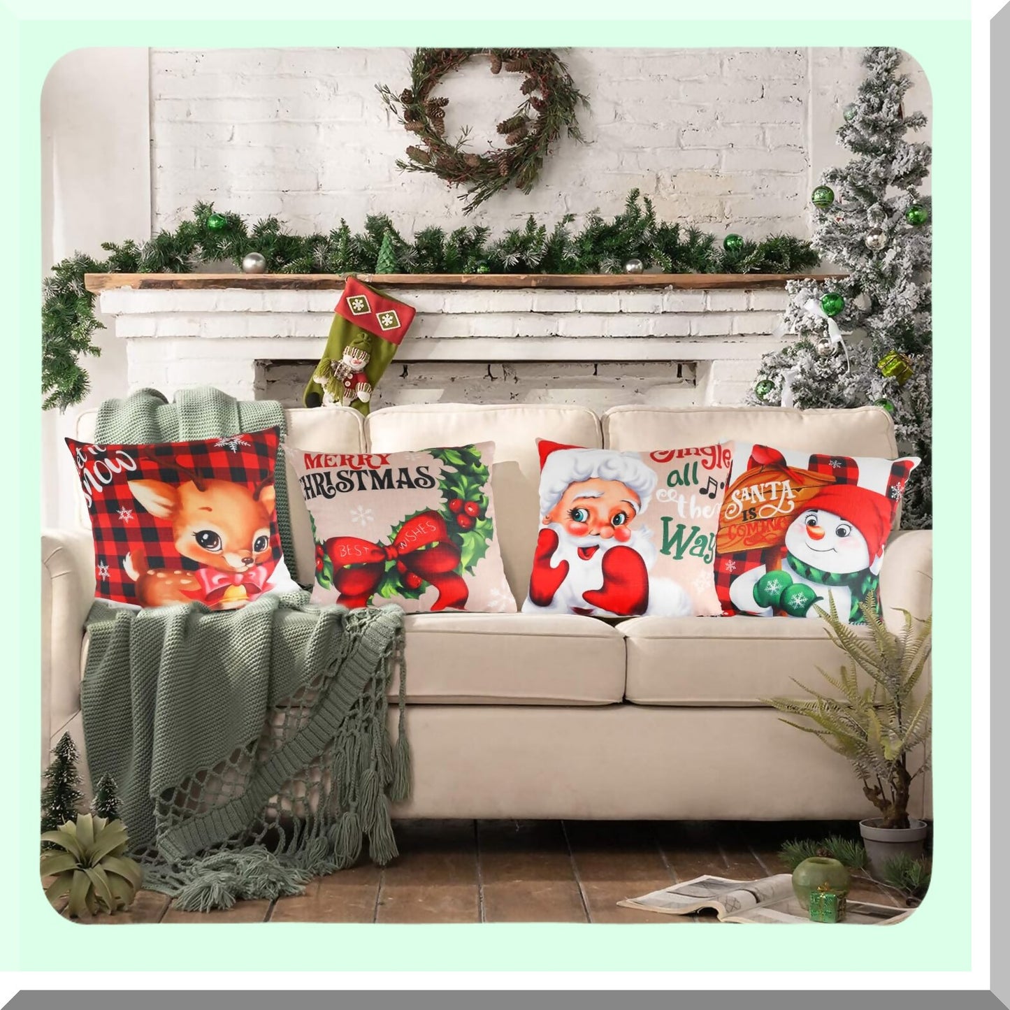 Holiday Home Decor Pillow Covers Set - 17x17 Throw Cushion Covers for Bedroom & Couch - Set of 4 Room Decorations