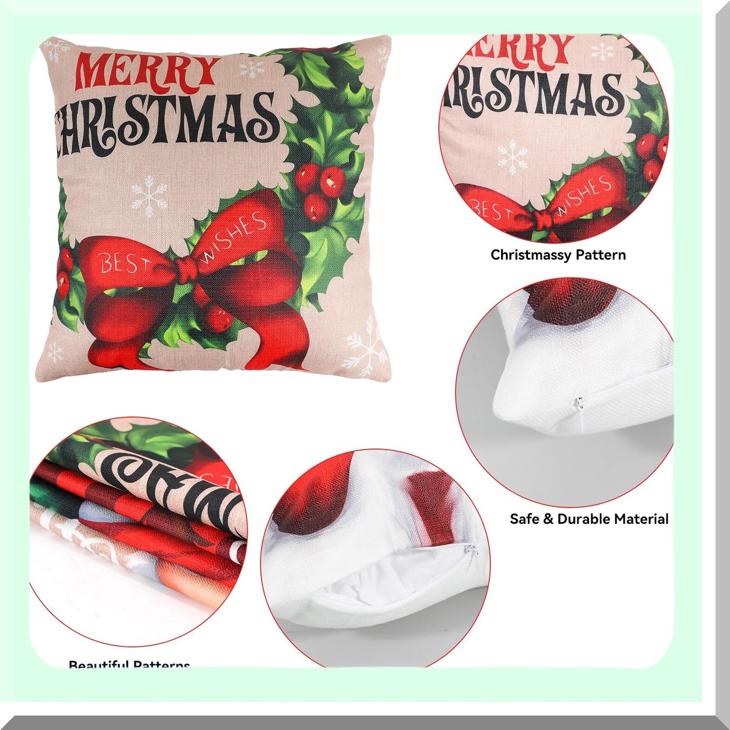 Holiday Home Decor Pillow Covers Set - 17x17 Throw Cushion Covers for Bedroom & Couch - Set of 4 Room Decorations