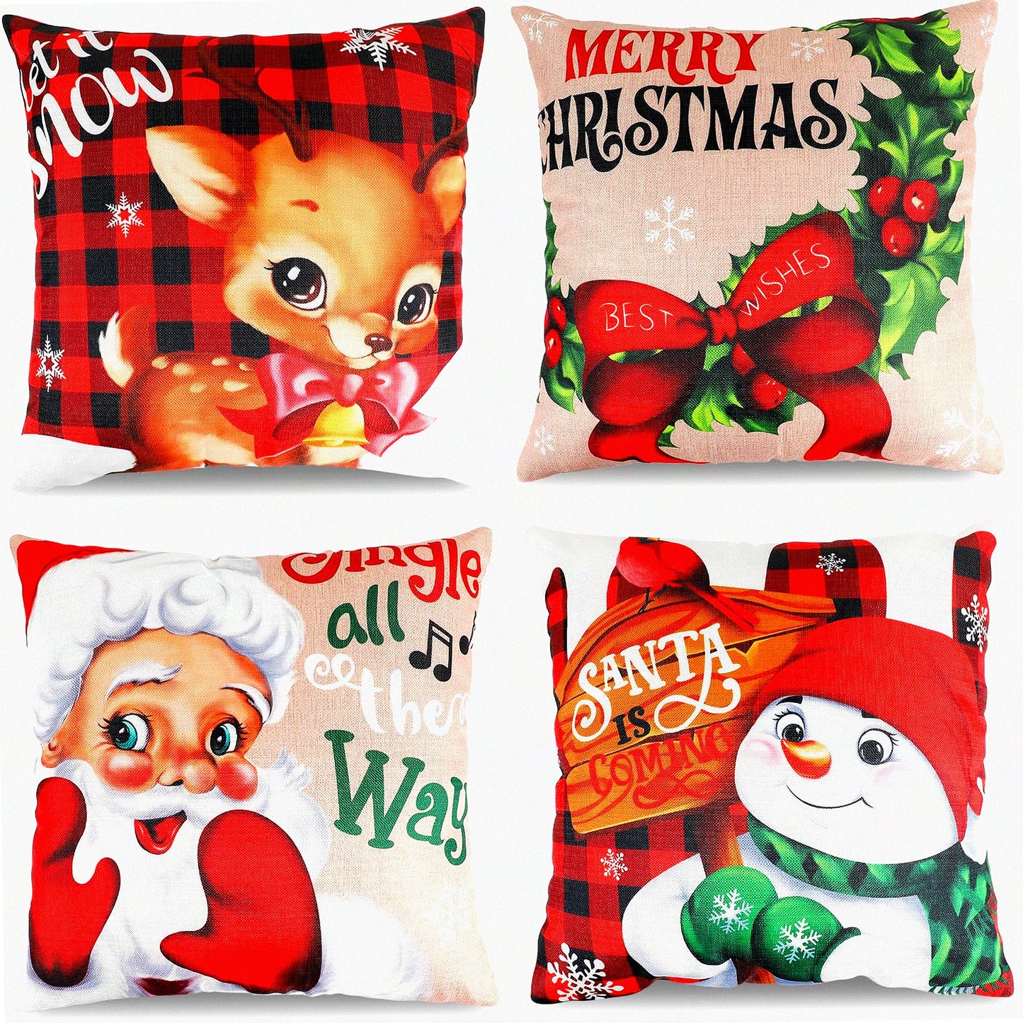 Holiday Home Decor Pillow Covers Set - 17x17 Throw Cushion Covers for Bedroom & Couch - Set of 4 Room Decorations