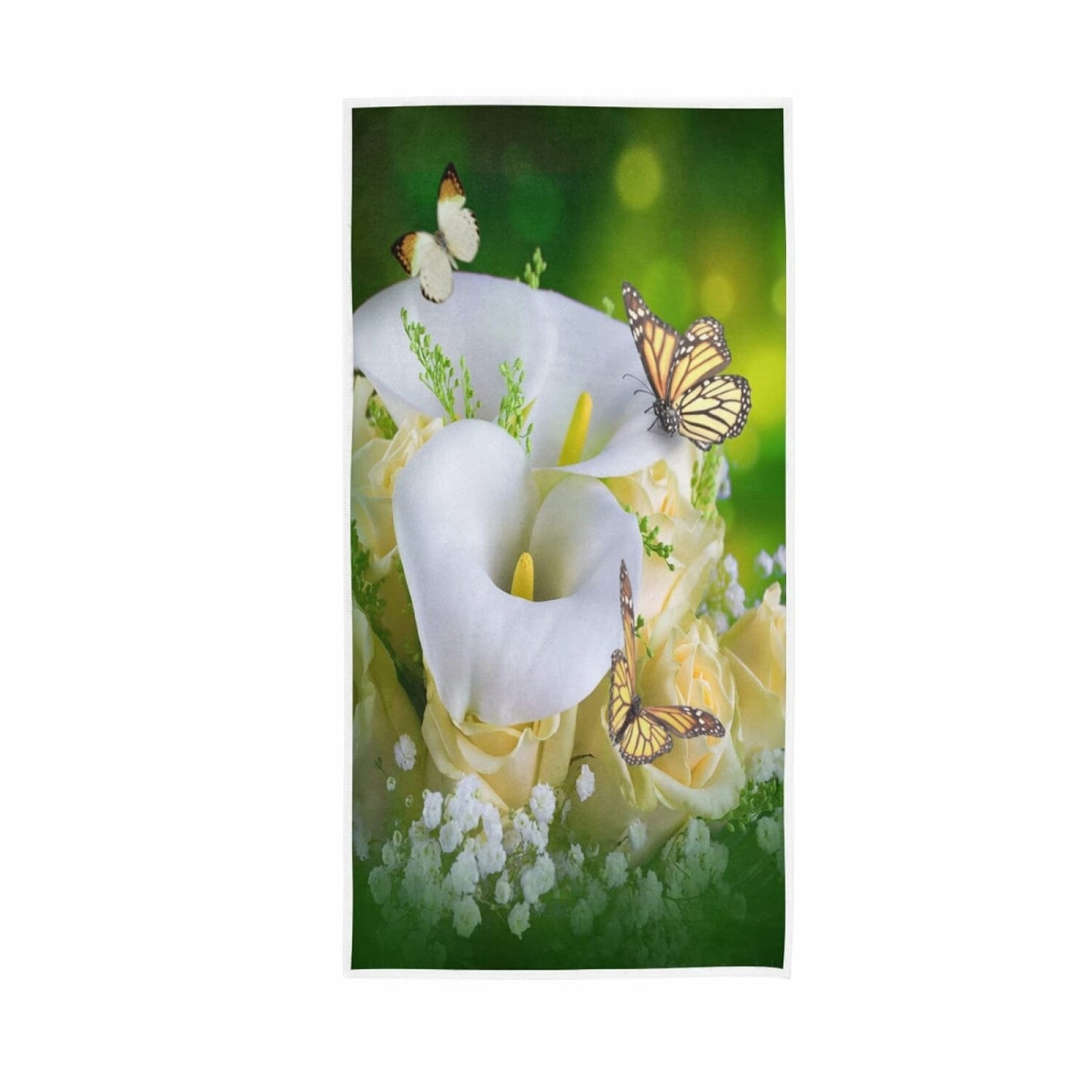 White Calla Lilies Butterfly Hand Towel 30x15 Inch
