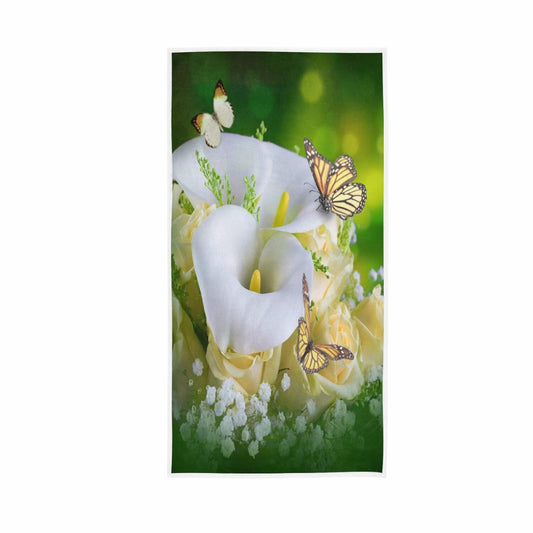 White Calla Lilies Butterfly Hand Towel 30x15 Inch