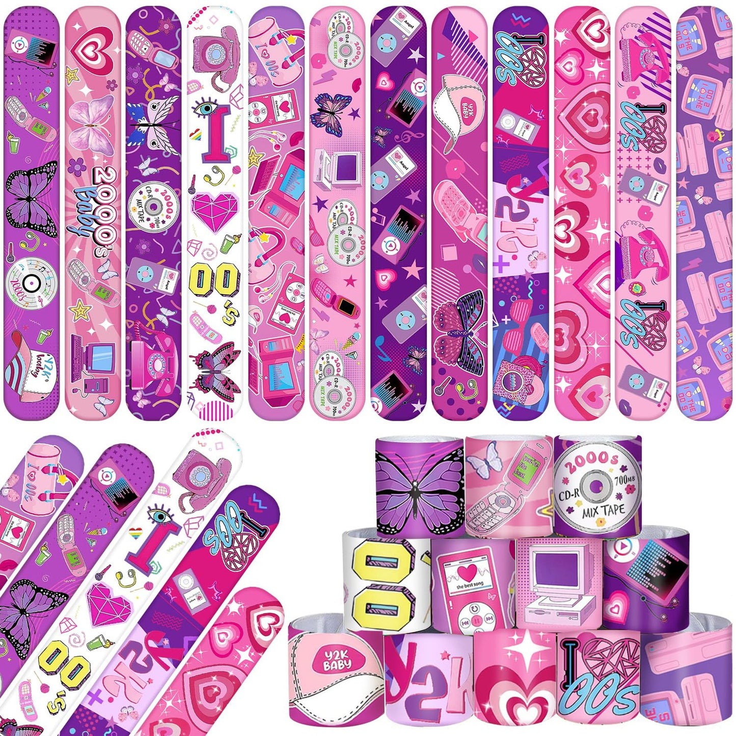 48PCS Y2K Pink Party Favors Slap Bracelets for Teen Girls