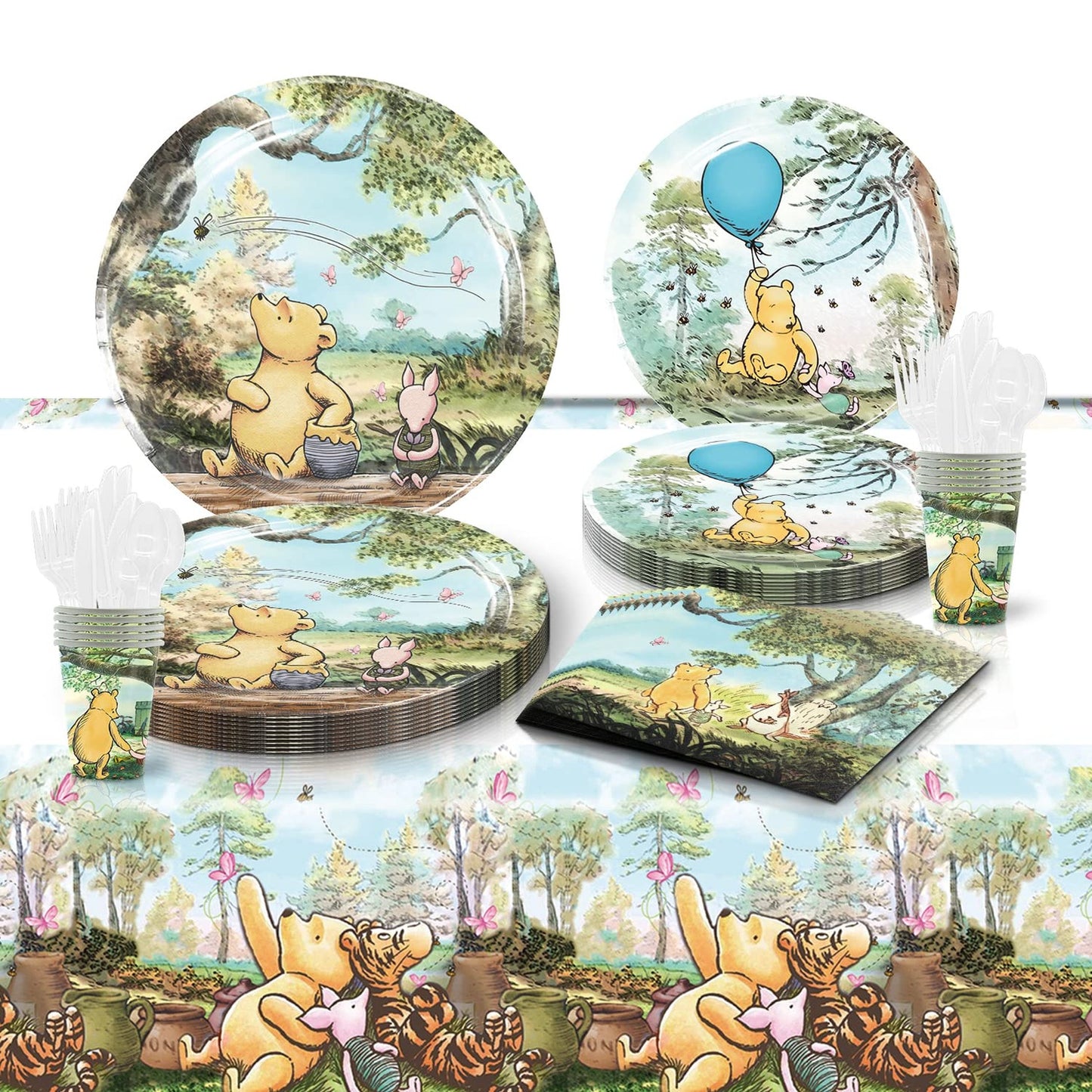 Pooh Bear Party Pack - 41 Piece Set for Winnie the Pooh Birthday Decorations, Includes 20 Plates, 20 Napkins, and 1 Tablecover - Perfect for Pooh Bear Themed Parties