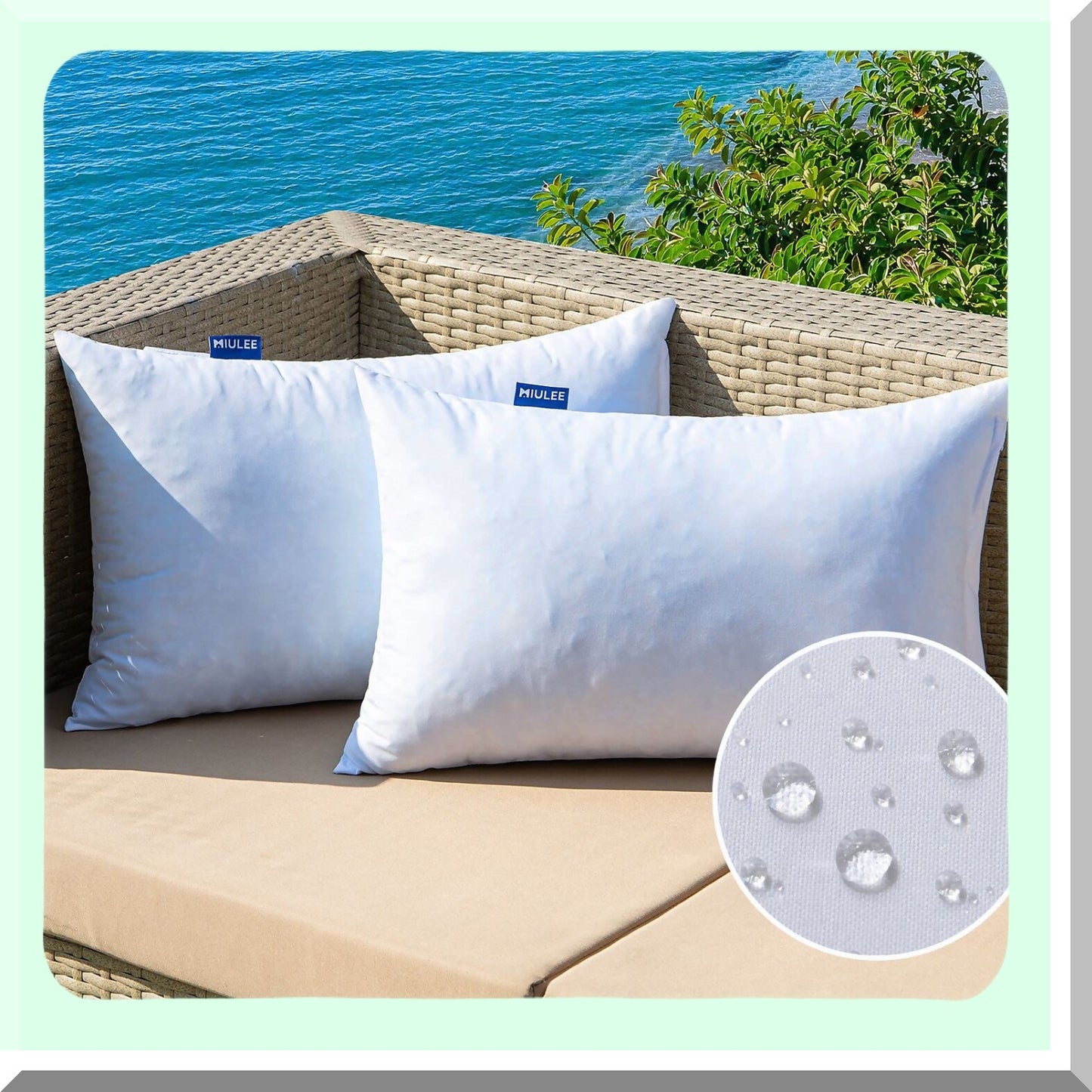 CoolFoam Lumbar Pillow Set - 12x20 Outdoor Throw Inserts (Set of 2) Premium Water Resistant Shredded Memory Foam Filler for Patio Furniture Decor