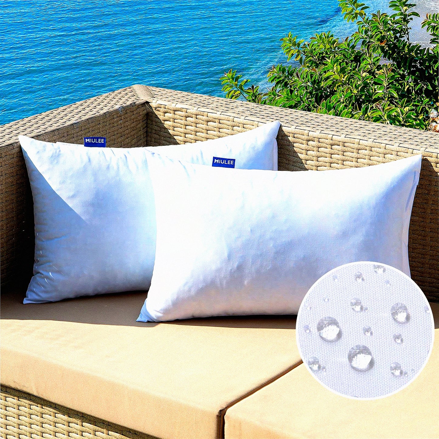 CoolFoam Lumbar Pillow Set - 12x20 Outdoor Throw Inserts (Set of 2) Premium Water Resistant Shredded Memory Foam Filler for Patio Furniture Decor