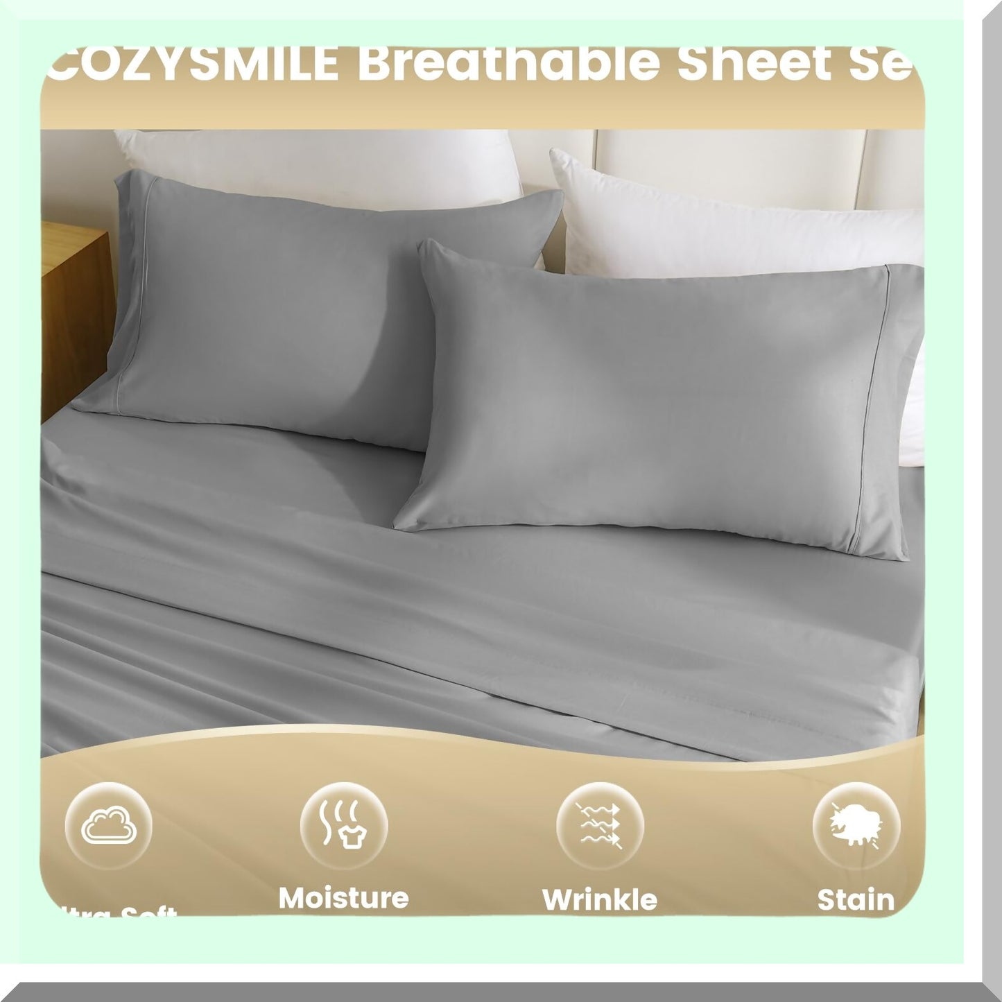 Luxury Silky Soft Breathable Bed Sheet Set - Wrinkle Free Easy Care 4 Piece Full Sheet Set with Pillowcases - Hotel Quality Light Grey Bedding Sheets