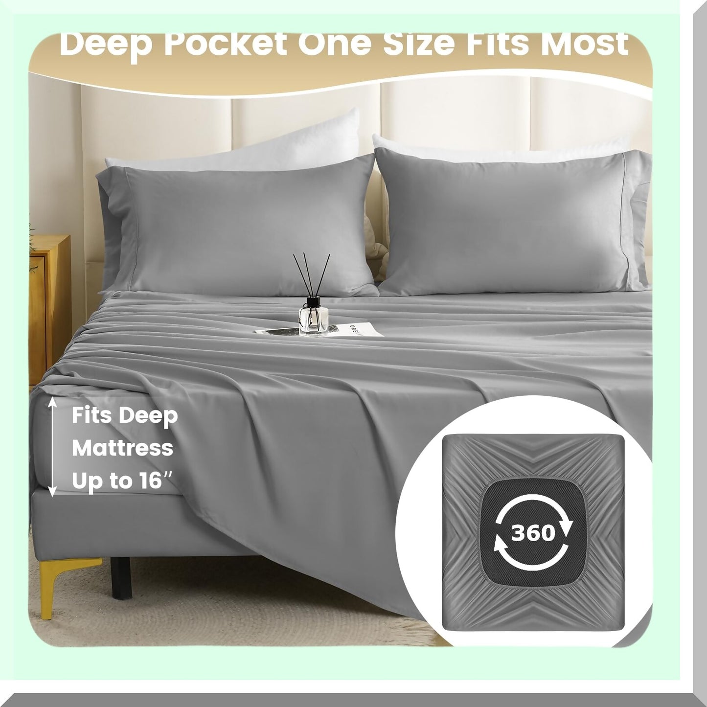 Luxury Silky Soft Breathable Bed Sheet Set - Wrinkle Free Easy Care 4 Piece Full Sheet Set with Pillowcases - Hotel Quality Light Grey Bedding Sheets