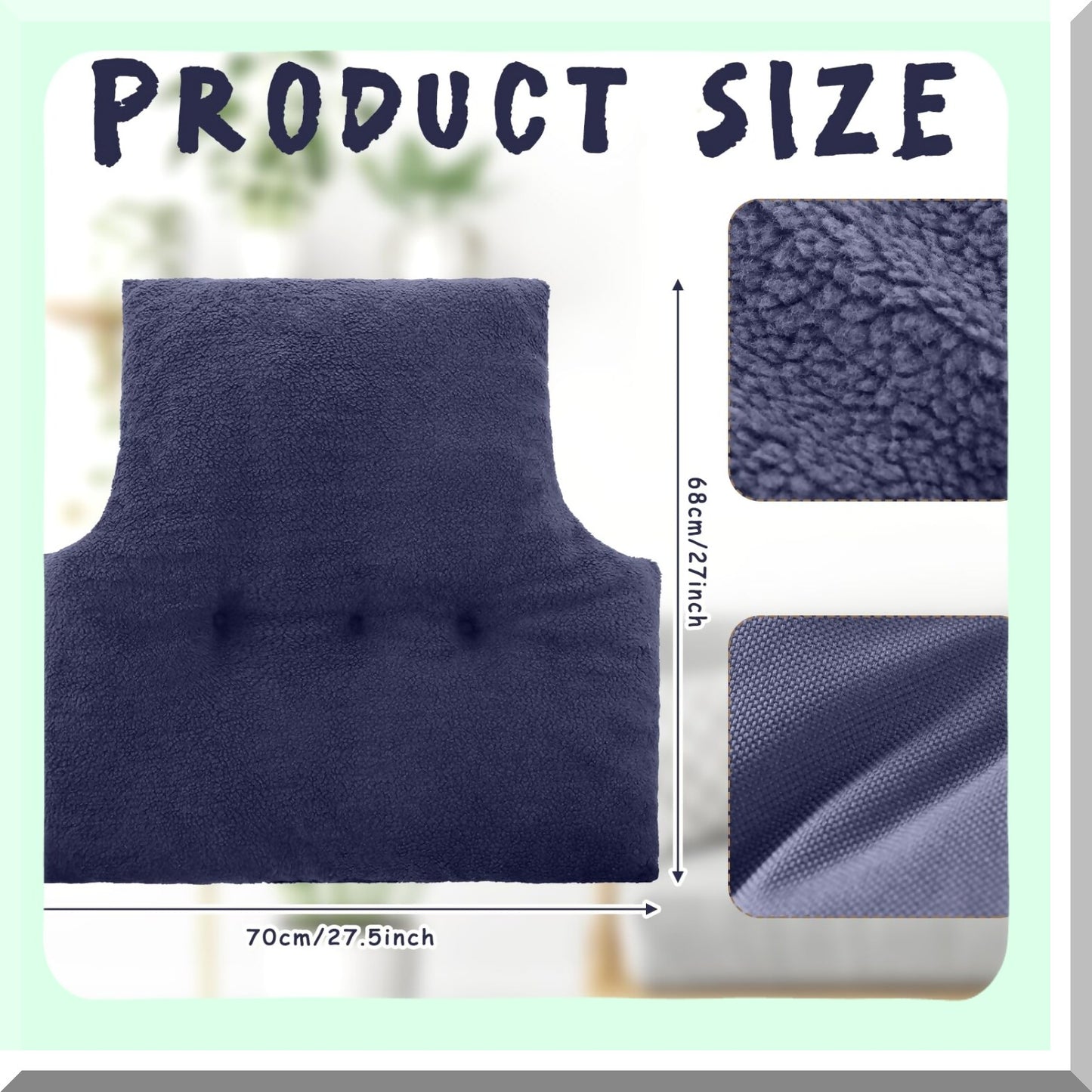 ComfortMax Lumbar Support Pillow - Plush Fleece Back Cushion for Chair, Recliners, Home Office - Non Slip Seat Cushion with Thick Pad and Backrest - Relaxing Lumbar Support for Reading, Sleeping - Dark Blue