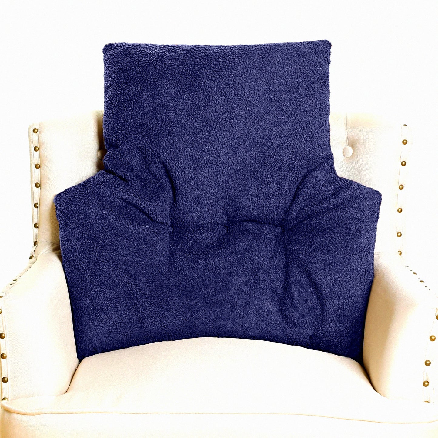 ComfortMax Lumbar Support Pillow - Plush Fleece Back Cushion for Chair, Recliners, Home Office - Non Slip Seat Cushion with Thick Pad and Backrest - Relaxing Lumbar Support for Reading, Sleeping - Dark Blue