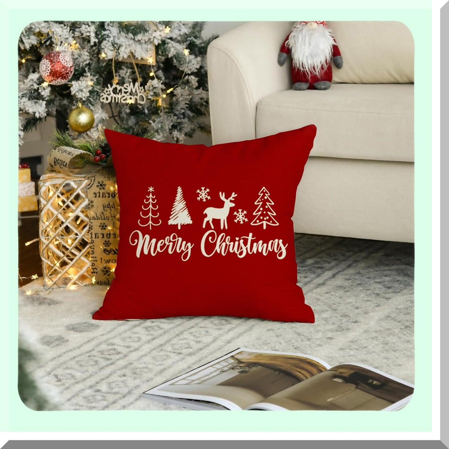 Winter Wonderland Reindeer Pillow Covers - Festive Farmhouse Holiday Decor for Couch - Merry Tree Decorations - Xmas Cushion Covers 18x18"
