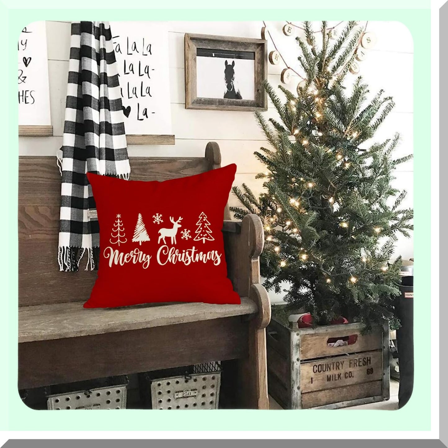 Winter Wonderland Reindeer Pillow Covers - Festive Farmhouse Holiday Decor for Couch - Merry Tree Decorations - Xmas Cushion Covers 18x18"