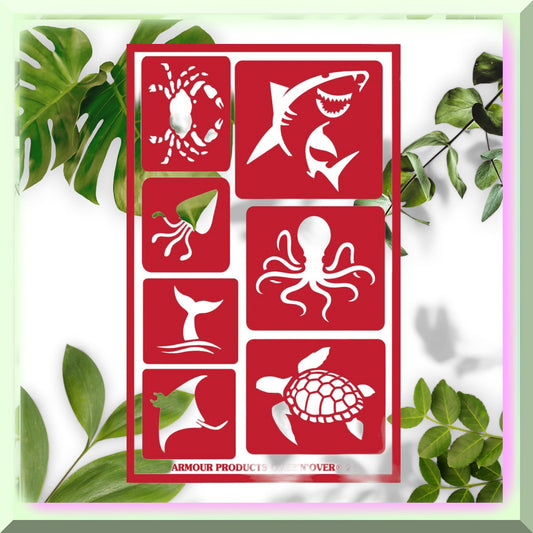 Brownstone Glass Etching Kit with Seashore Creatures Stencils