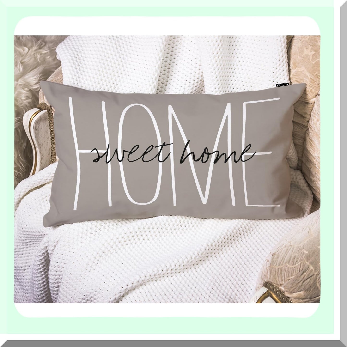 Rustic Chic Home Sweet Farmhouse Pillowcase - Decorative Cotton Linen Cushion Cover 12x20 Inches - Rectangle Pillow Cover