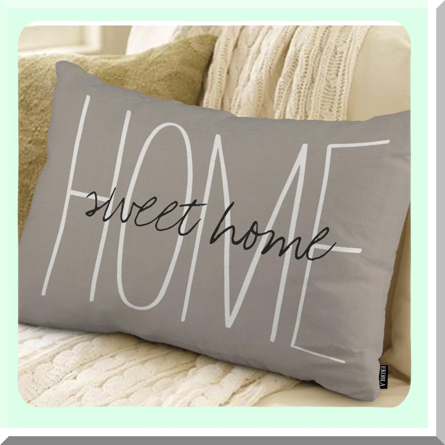 Rustic Chic Home Sweet Farmhouse Pillowcase - Decorative Cotton Linen Cushion Cover 12x20 Inches - Rectangle Pillow Cover