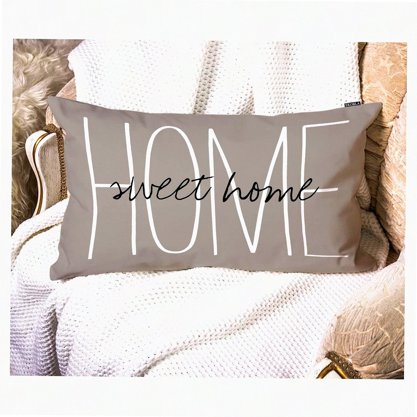 Rustic Chic Home Sweet Farmhouse Pillowcase - Decorative Cotton Linen Cushion Cover 12x20 Inches - Rectangle Pillow Cover