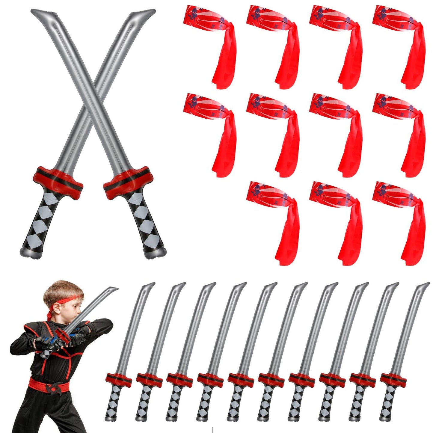 Inflatable Samurai Sword and Ninja Headband Set for Parties