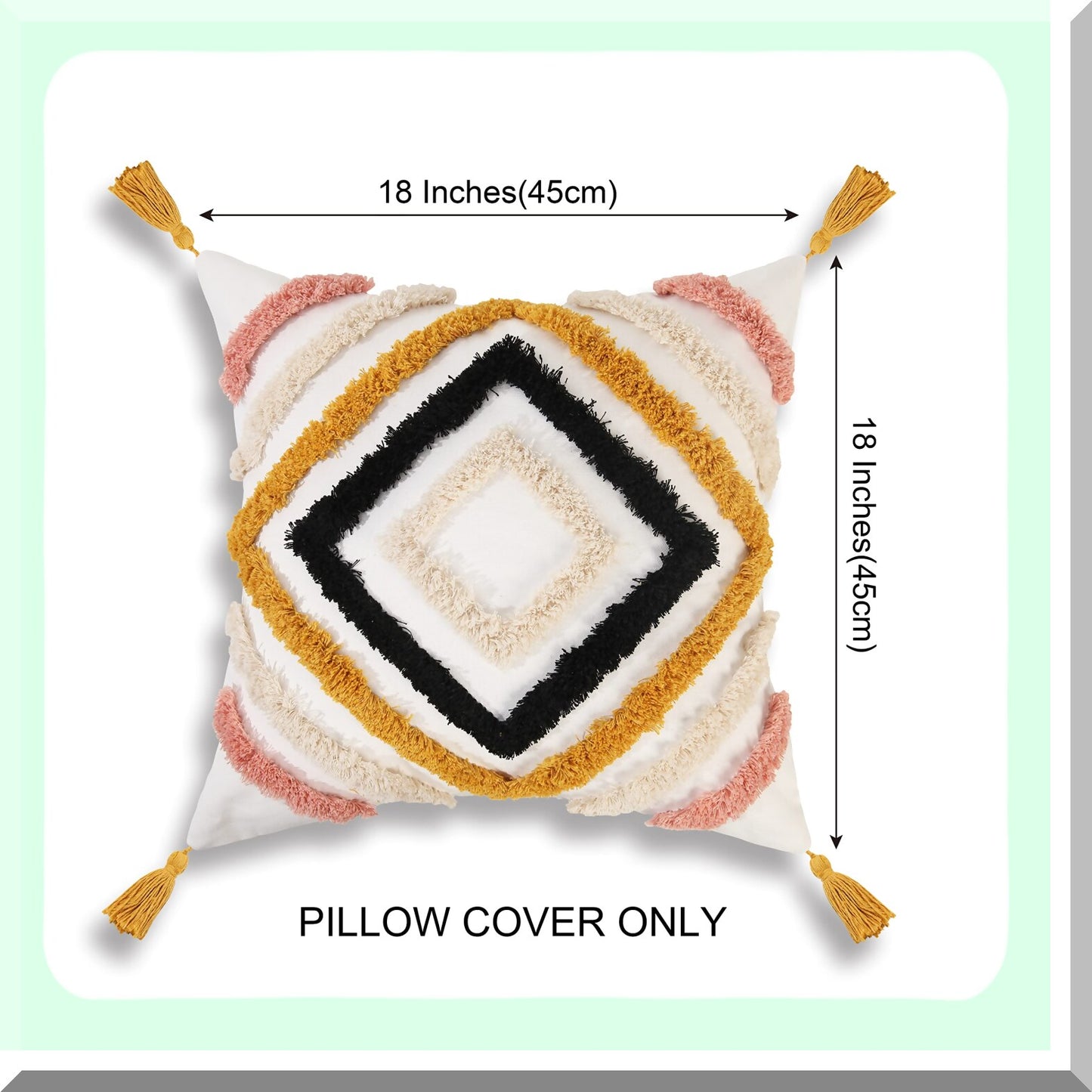 Diamond Boho Tufted Pillow Covers - Yellow Woven Decorative Couch Sofa Bedroom Living Room 18x18 Inch - No Insert - Tel Pattern