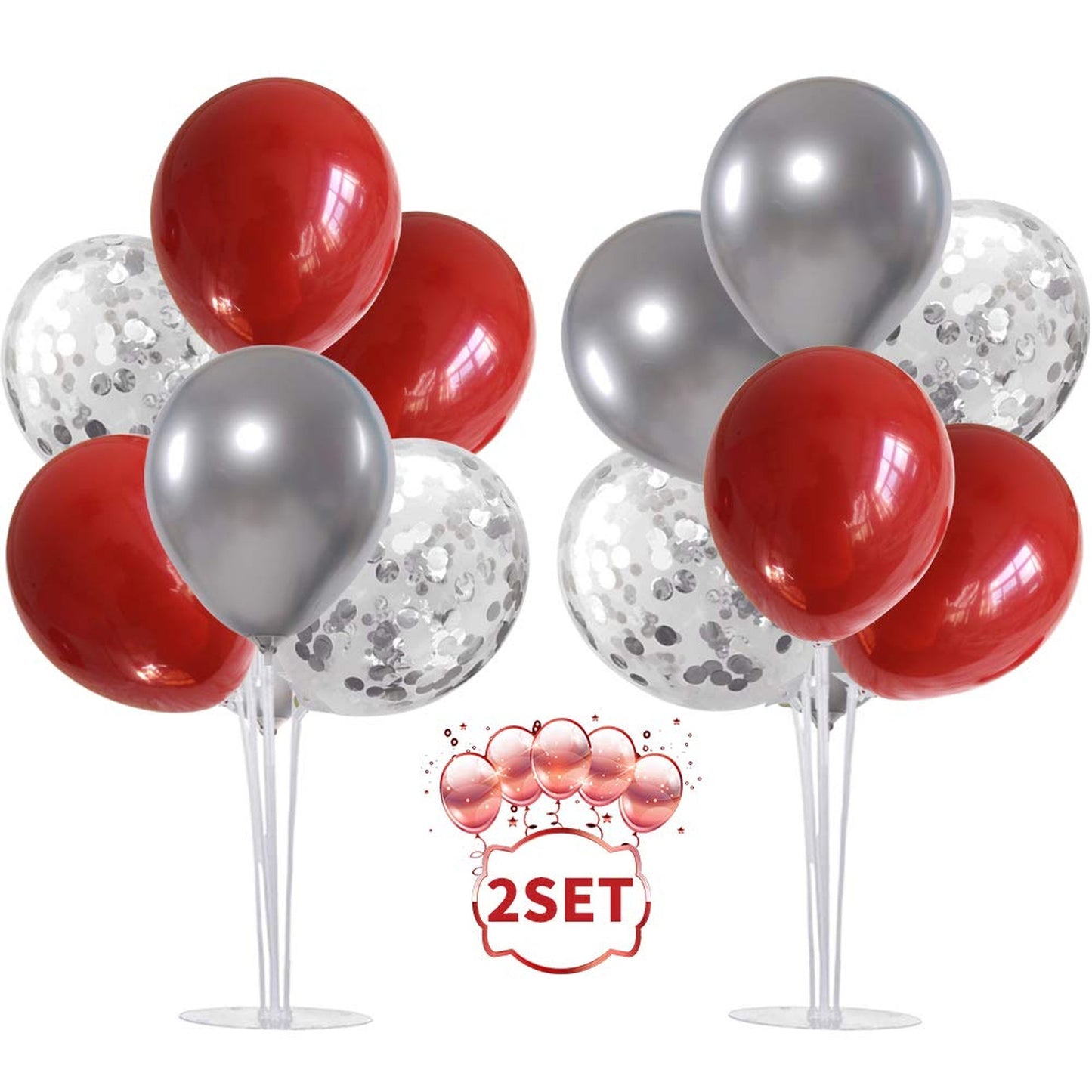 Red Silver Balloons Table Decoration Kit for Parties