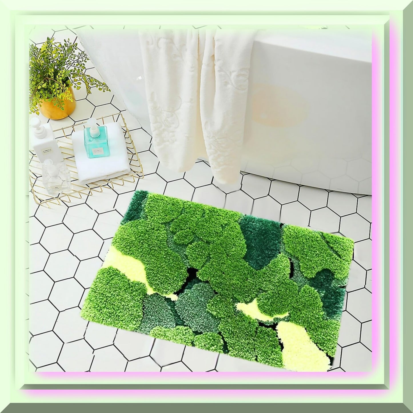 Moss Bath Rug 24x16 Non Slip Washable