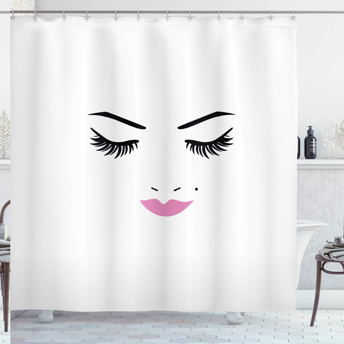 Lash Shower Curtain Pink Lipstick Glamour 69x70