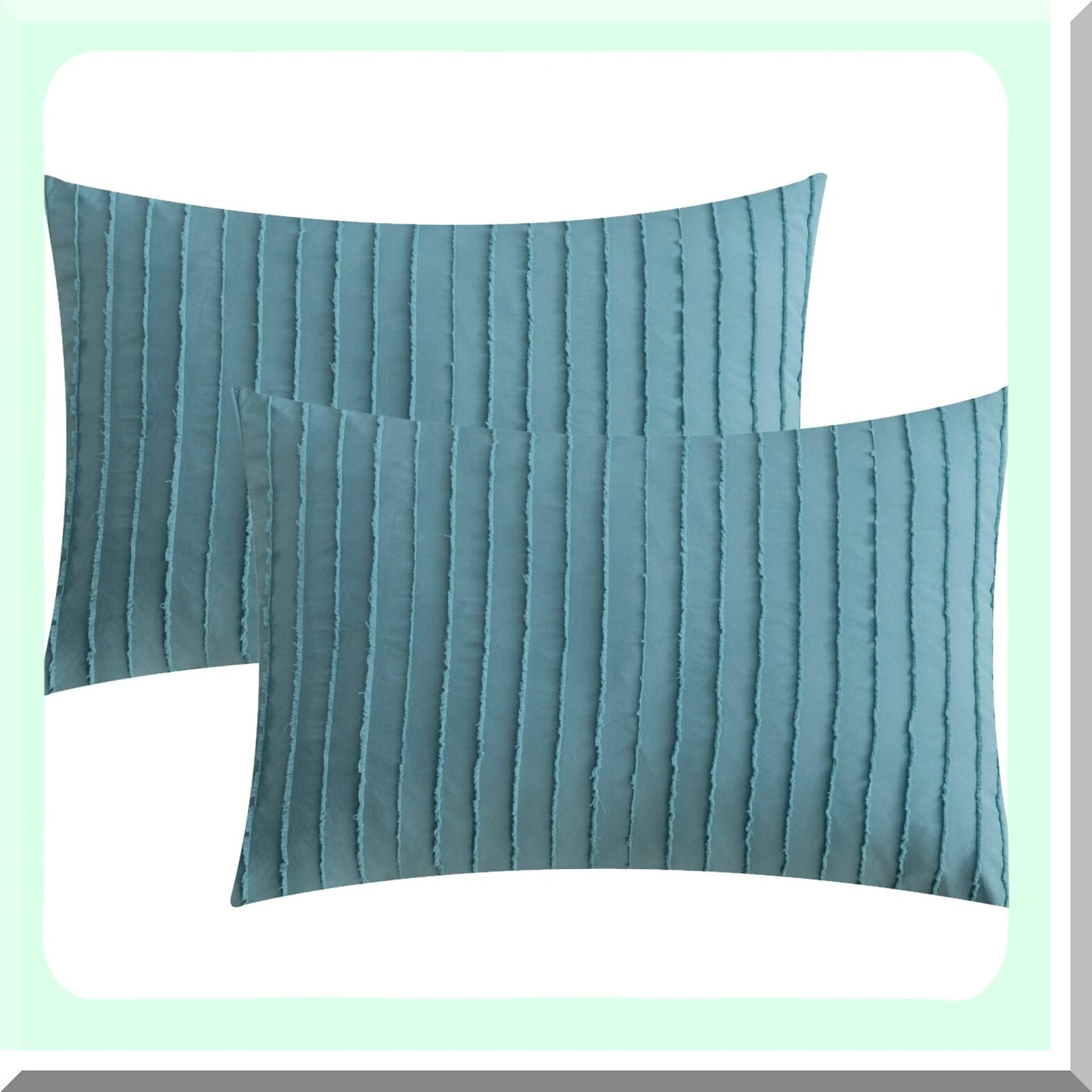 Luxury Stripe Tufted Pillowcase Set - Queen Size (2 Pack) Soft Microfiber Grayish Blue Pillow Covers with Envelope Closure - Pillowcases for Bedroom Décor