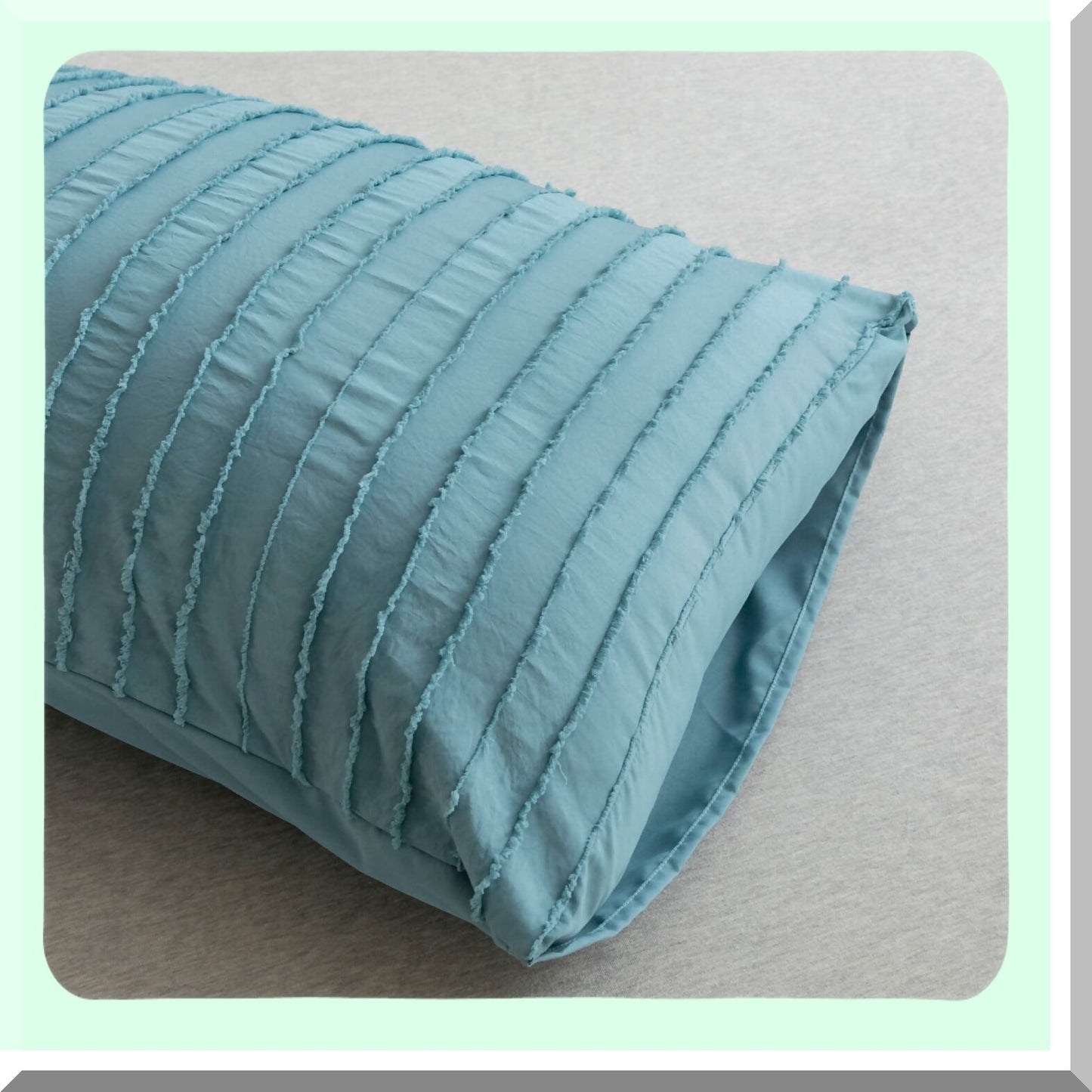Luxury Stripe Tufted Pillowcase Set - Queen Size (2 Pack) Soft Microfiber Grayish Blue Pillow Covers with Envelope Closure - Pillowcases for Bedroom Décor